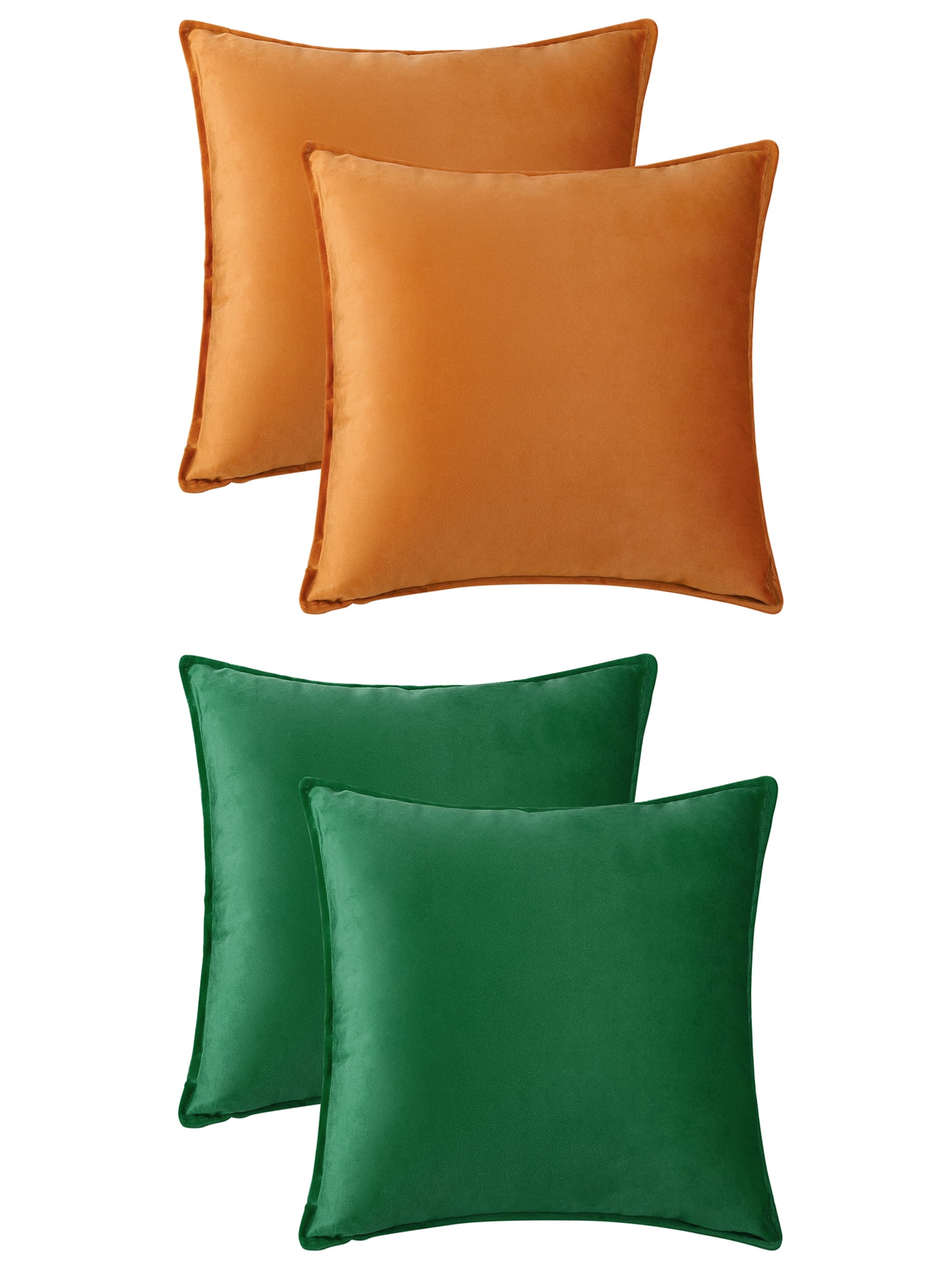 Unique Bargains 4 Pcs Velvet Solid Throw Pillow Covers Soft Cozy Pillowcases Home Decor Orange/Green 20" x 20"