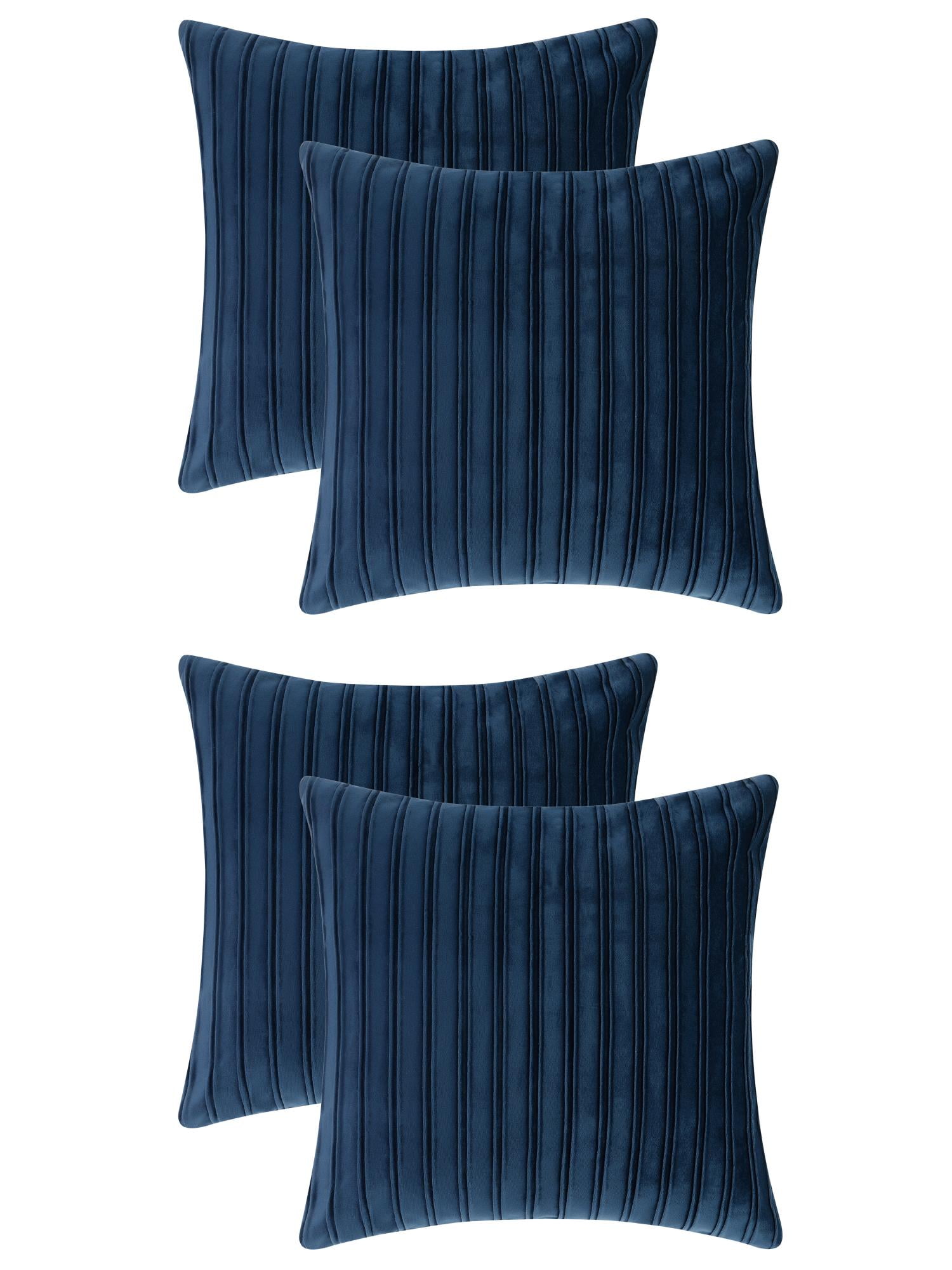 Unique Bargains 4 Pcs Velvet Striped Throw Pillow Covers Pleated Front Cushion Covers Blue 18" x 18"