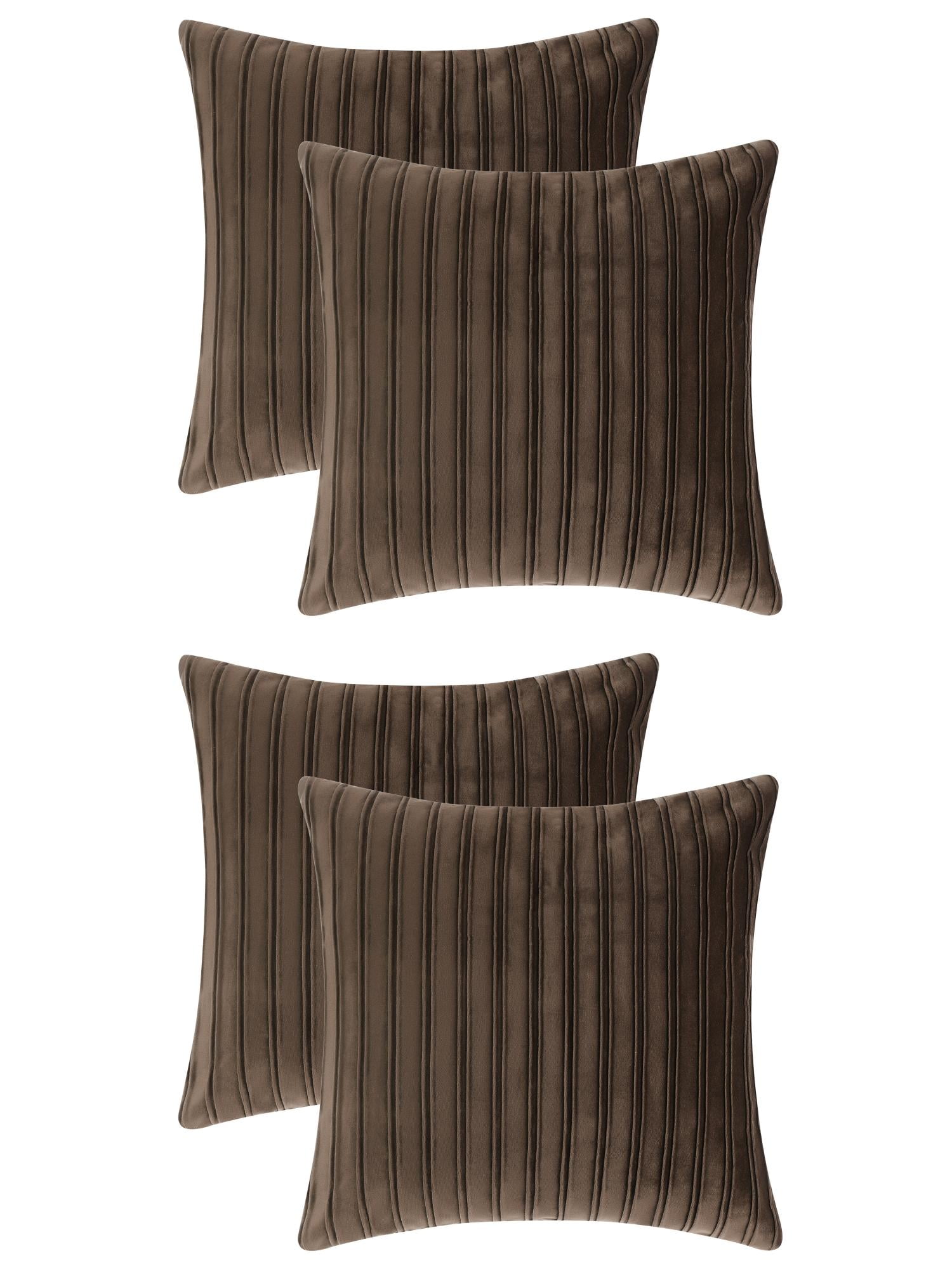 Unique Bargains 4 Pcs Velvet Striped Throw Pillow Covers Pleated Front Cushion Covers Brown 18" x 18"