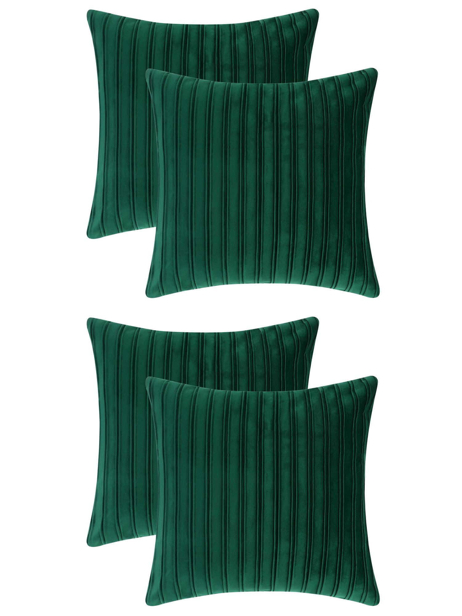 Unique Bargains 4 Pcs Velvet Striped Throw Pillow Covers Pleated Front Cushion Covers Green 18" x 18"
