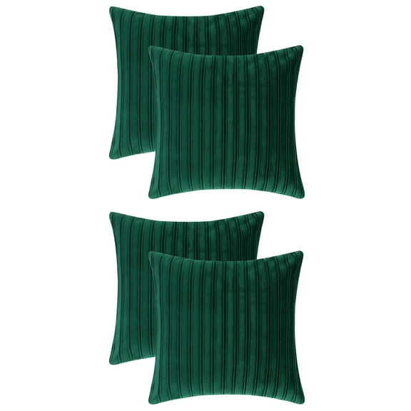 Unique Bargains 4 Pcs Velvet Striped Throw Pillow Covers Pleated Front Cushion Covers Green 18" x 18"