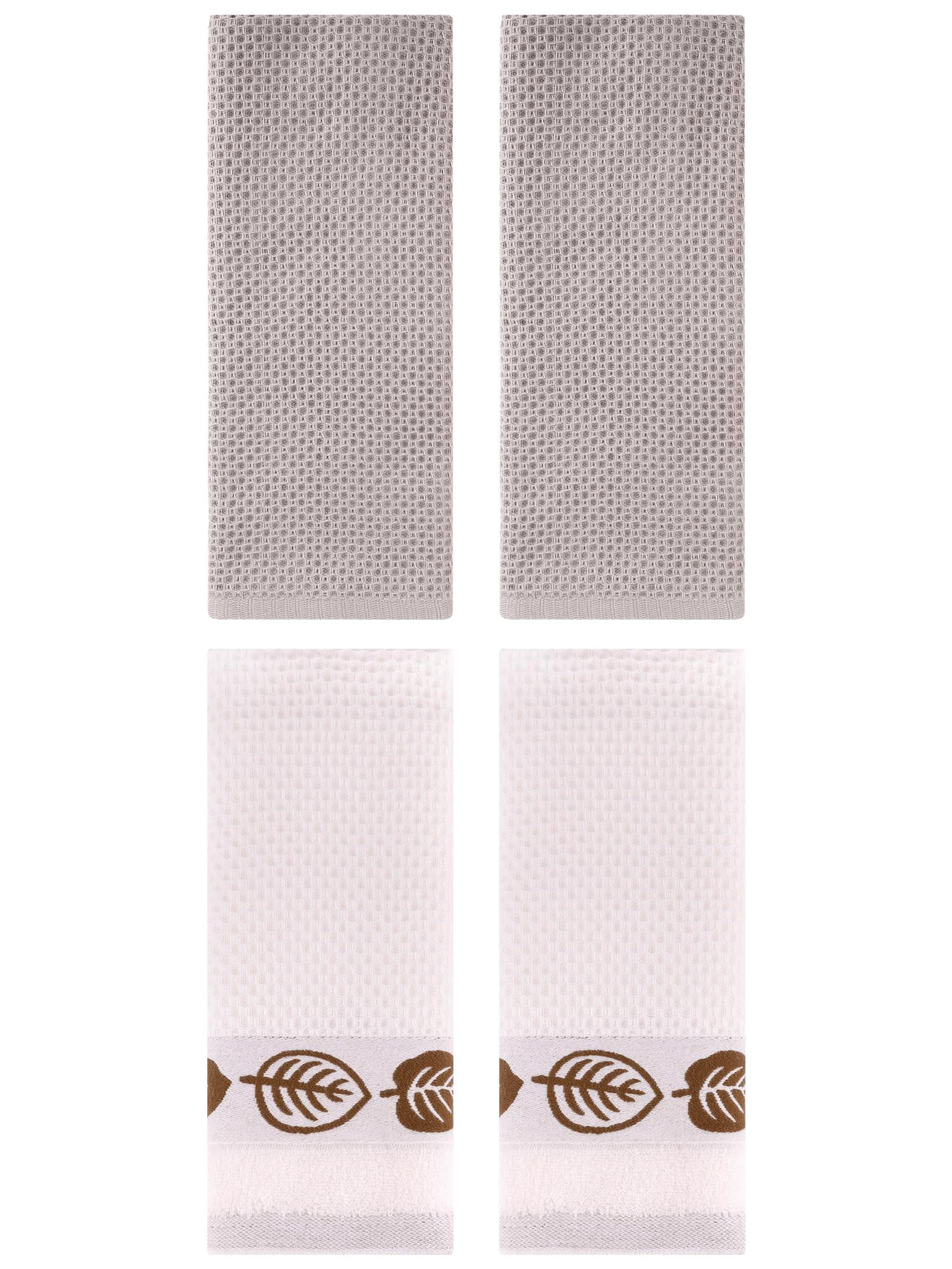 Unique Bargains 4 Pcs Waffle Cotton Hand Towel Camel/Beige 13" x 30"/13" x 29"