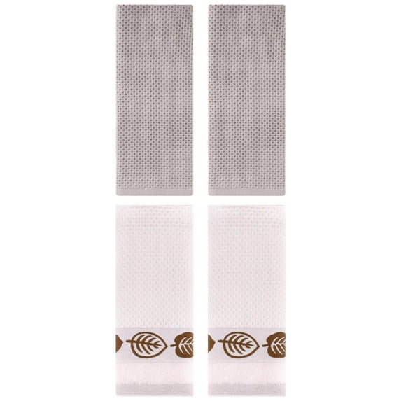 Unique Bargains 4 Pcs Waffle Cotton Hand Towel Camel/Beige 13" x 30"/13" x 29"