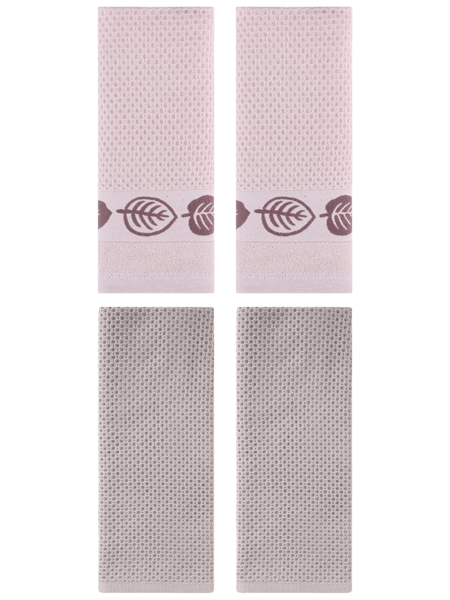 Unique Bargains 4 Pcs Waffle Cotton Hand Towel Camel/Brown 13" x 30"/13" x 29"