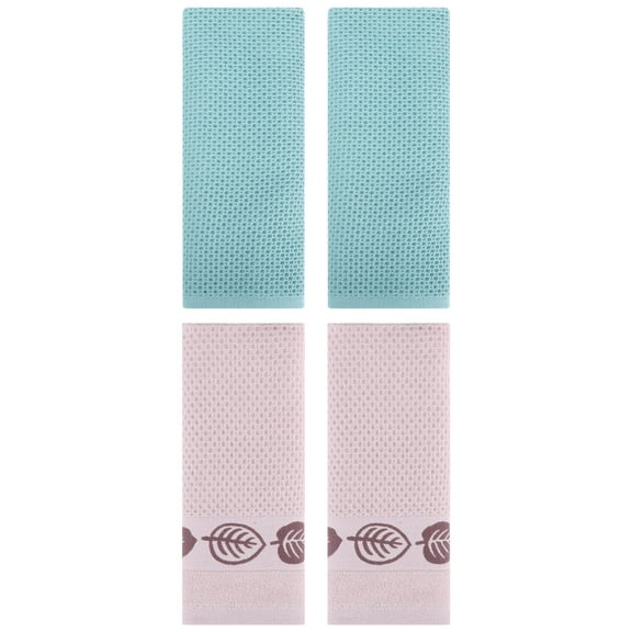 Unique Bargains 4 Pcs Waffle Cotton Hand Towel Light Blue/Brown 13" x 30"/13" x 29"