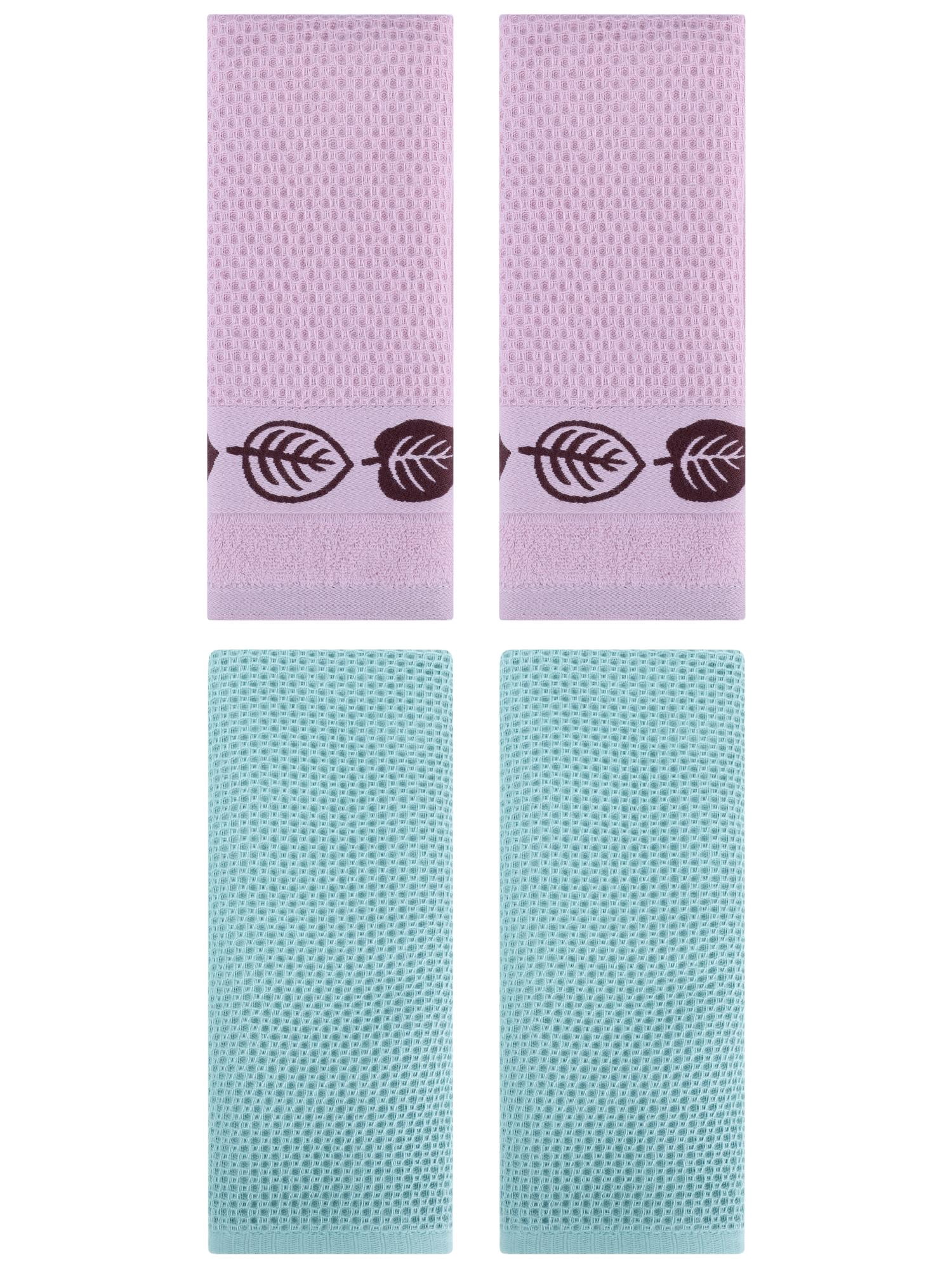 Unique Bargains 4 Pcs Waffle Cotton Hand Towel Light Blue/Pink 13" x 30"/13" x 29"
