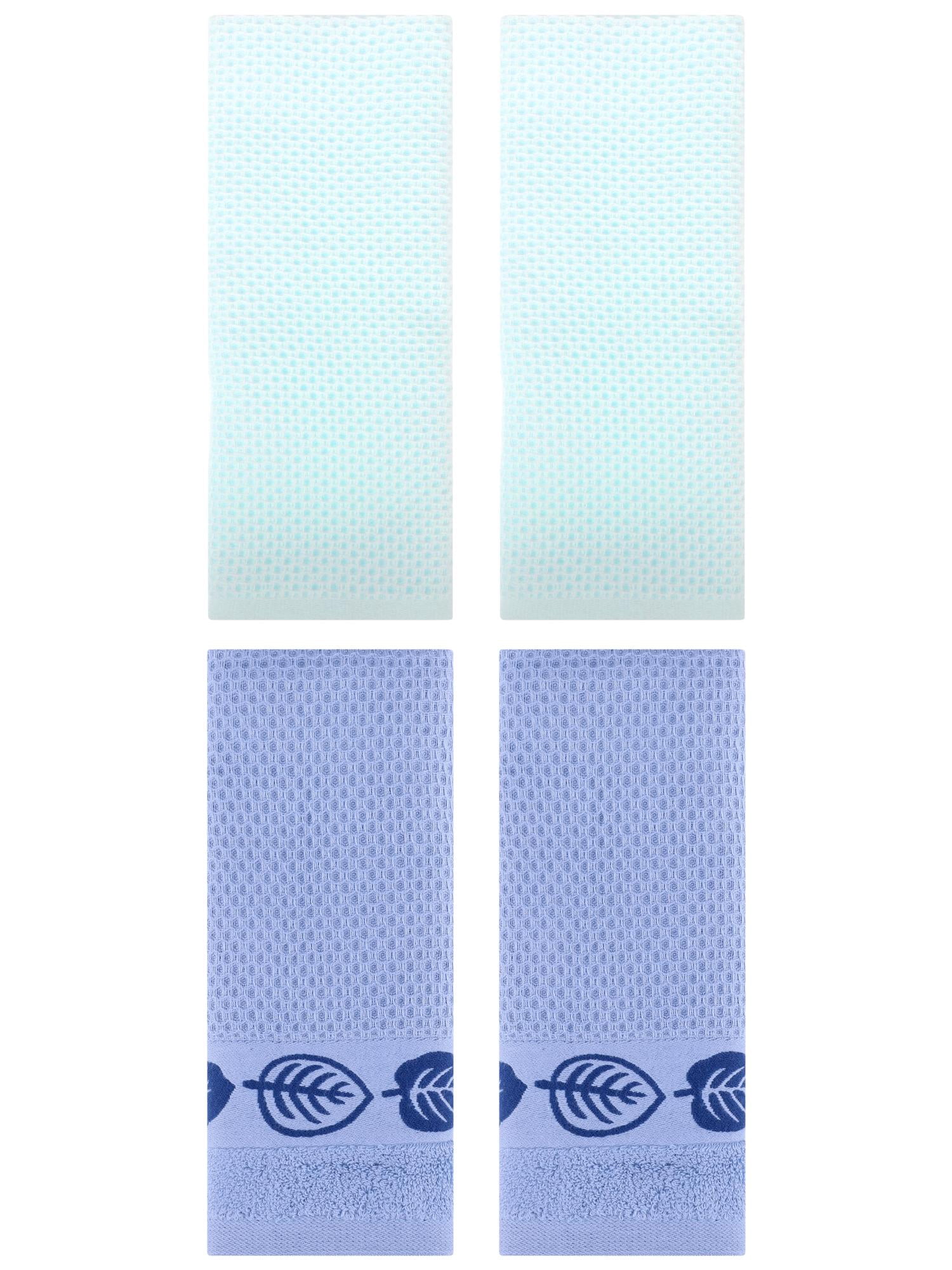 Unique Bargains 4 Pcs Waffle Cotton Hand Towel Light Cyan/Blue 13" x 30"/13" x 29"