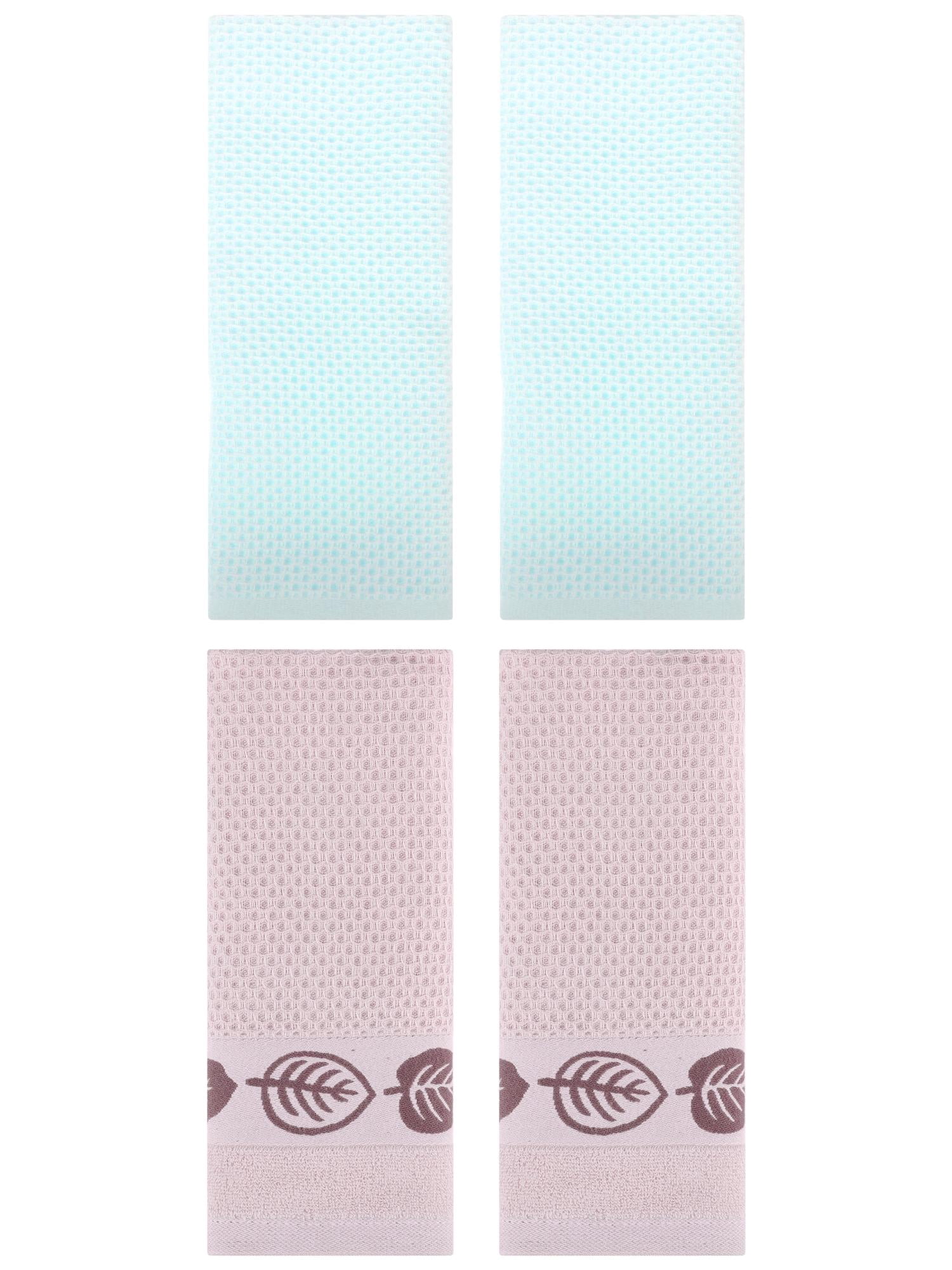 Unique Bargains 4 Pcs Waffle Cotton Hand Towel Light Cyan/Brown 13" x 30"/13" x 29"