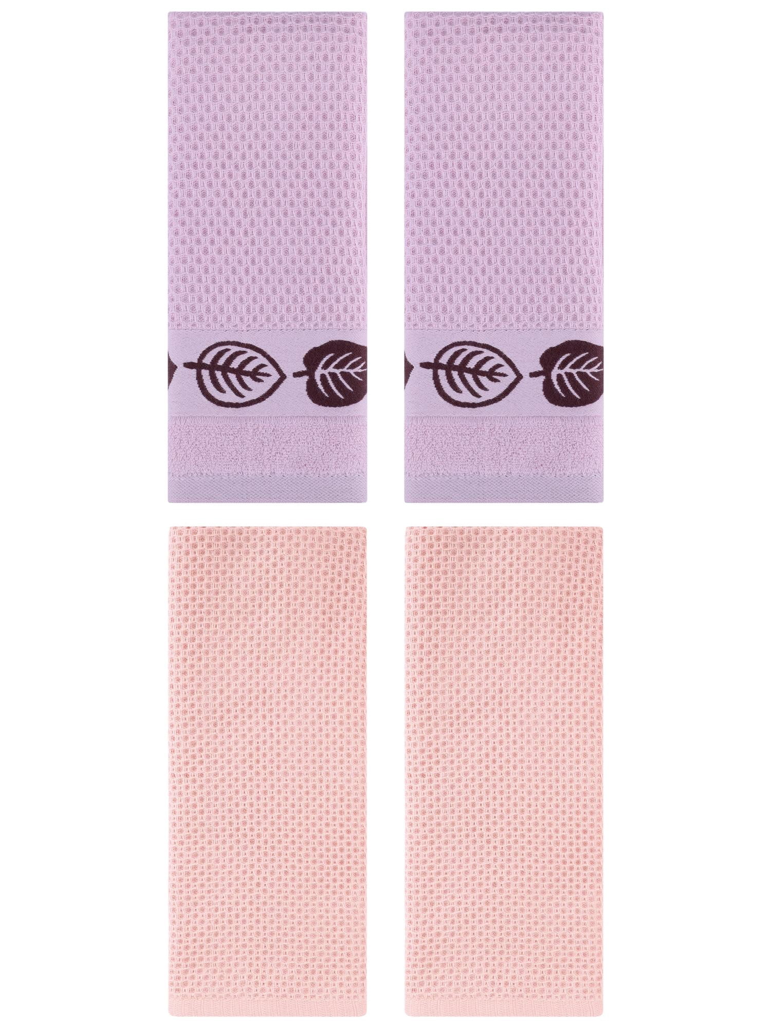 Unique Bargains 4 Pcs Waffle Cotton Hand Towel Pink 13" x 30"/13" x 29"