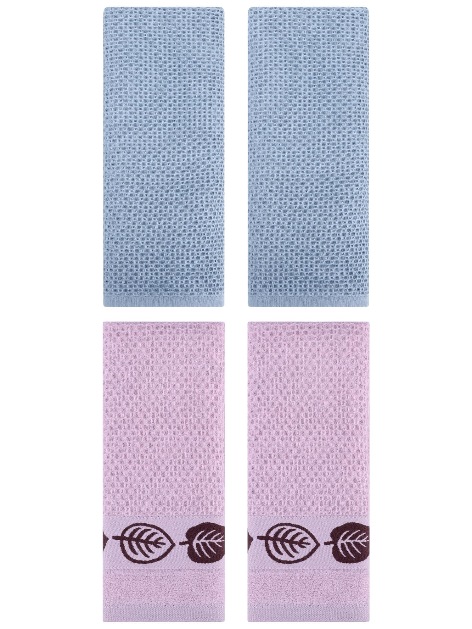 Unique Bargains 4 Pcs Waffle Cotton Hand Towel Steel Blue/Pink 13" x 30"/13" x 29"