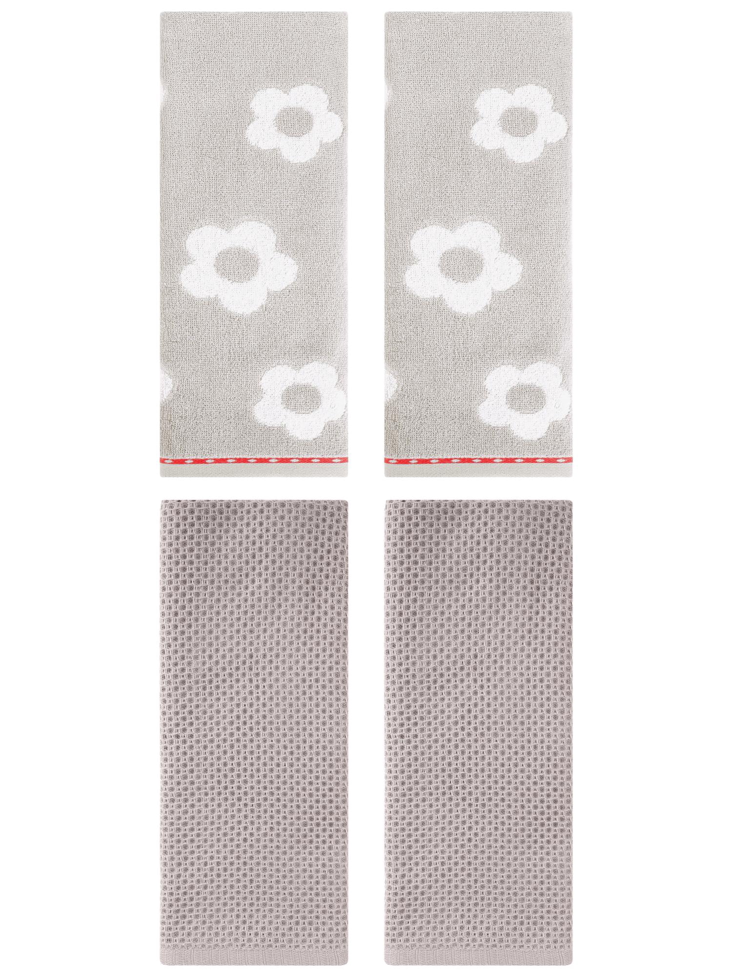 Unique Bargains 4 Pcs Waffle Cotton Hand Towels Camel/Grey 13" x 30"/14" x 30"