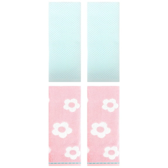 Unique Bargains 4 Pcs Waffle Cotton Hand Towels Light Cyan/Pink 13" x 30"/14" x 30"
