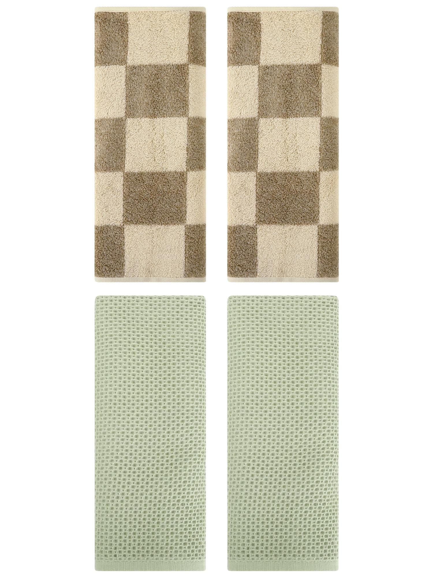 Unique Bargains 4 Pcs Waffle Hand Towel Set Light Green 13" x 30"/14" x 28"