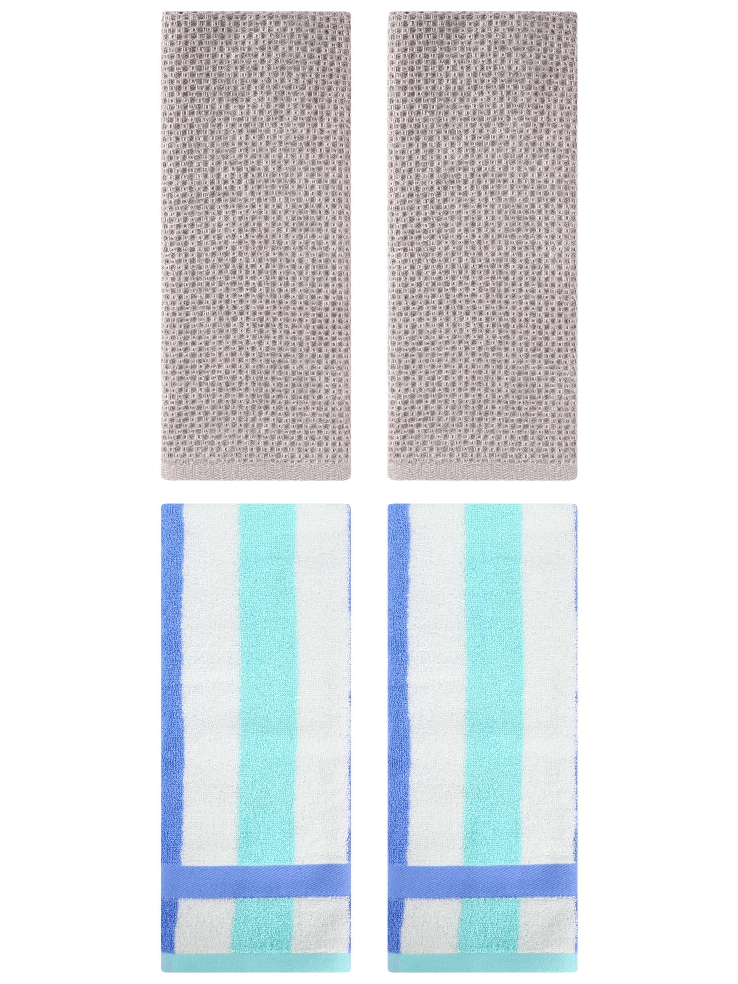 Unique Bargains 4 Pcs Waffle Hand Towels Camel/Blue Green 13" x 30"/13" x 29"