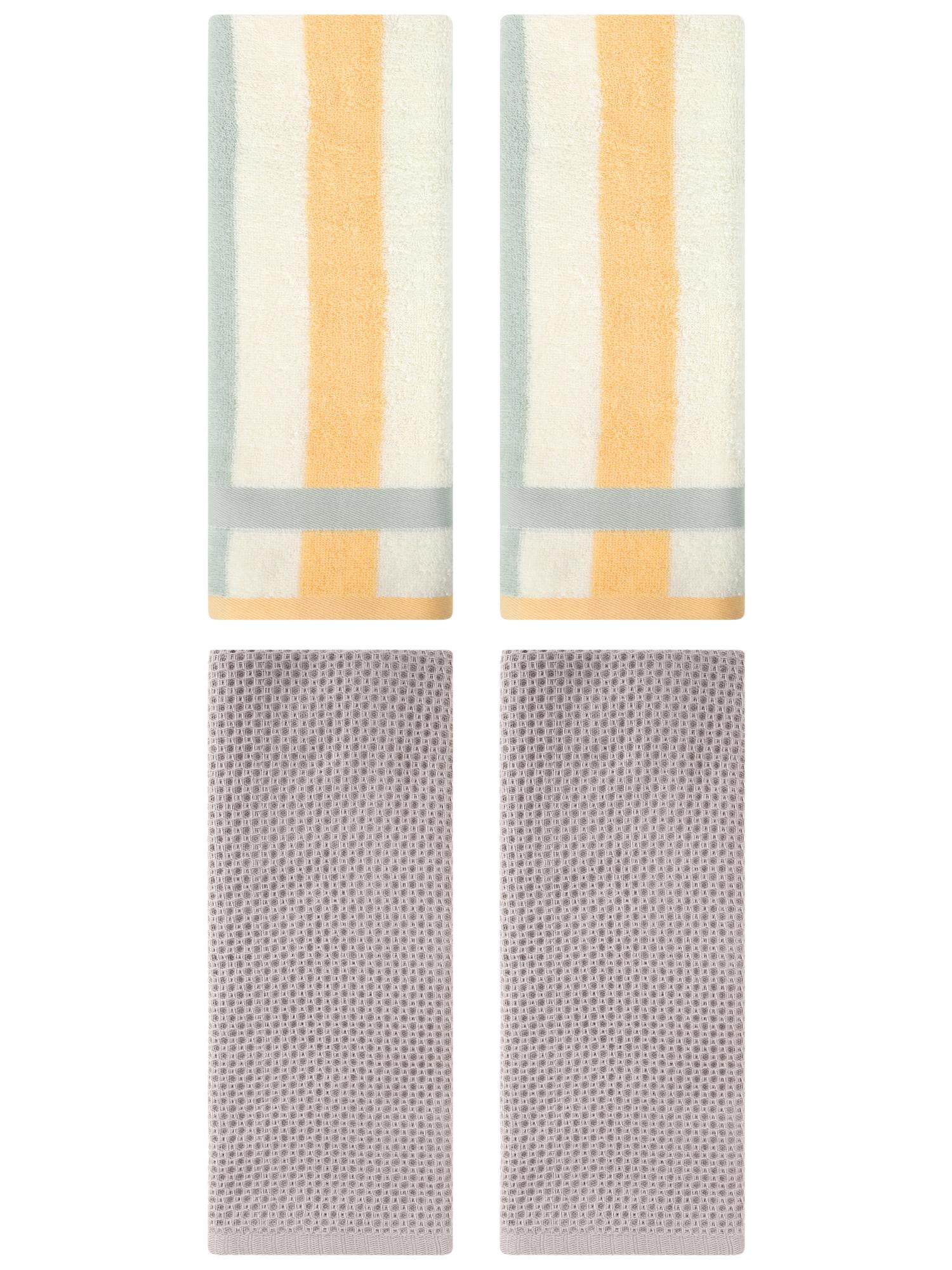 Unique Bargains 4 Pcs Waffle Hand Towels Camel/Blue Orange 13" x 30"/13" x 29"