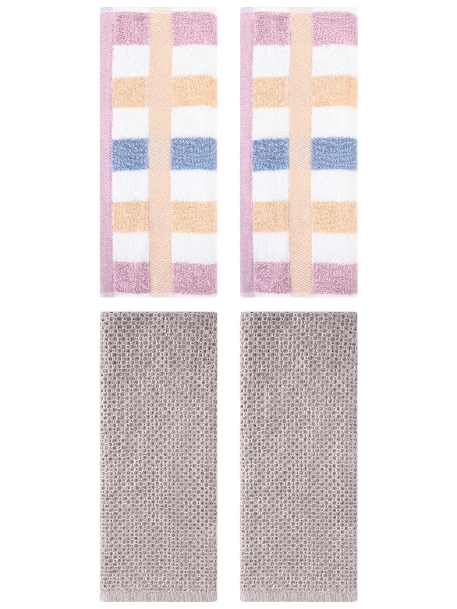 Unique Bargains 4 Pcs Waffle Hand Towels Camel/Blue Purple 13" x 30"/13" x 29"
