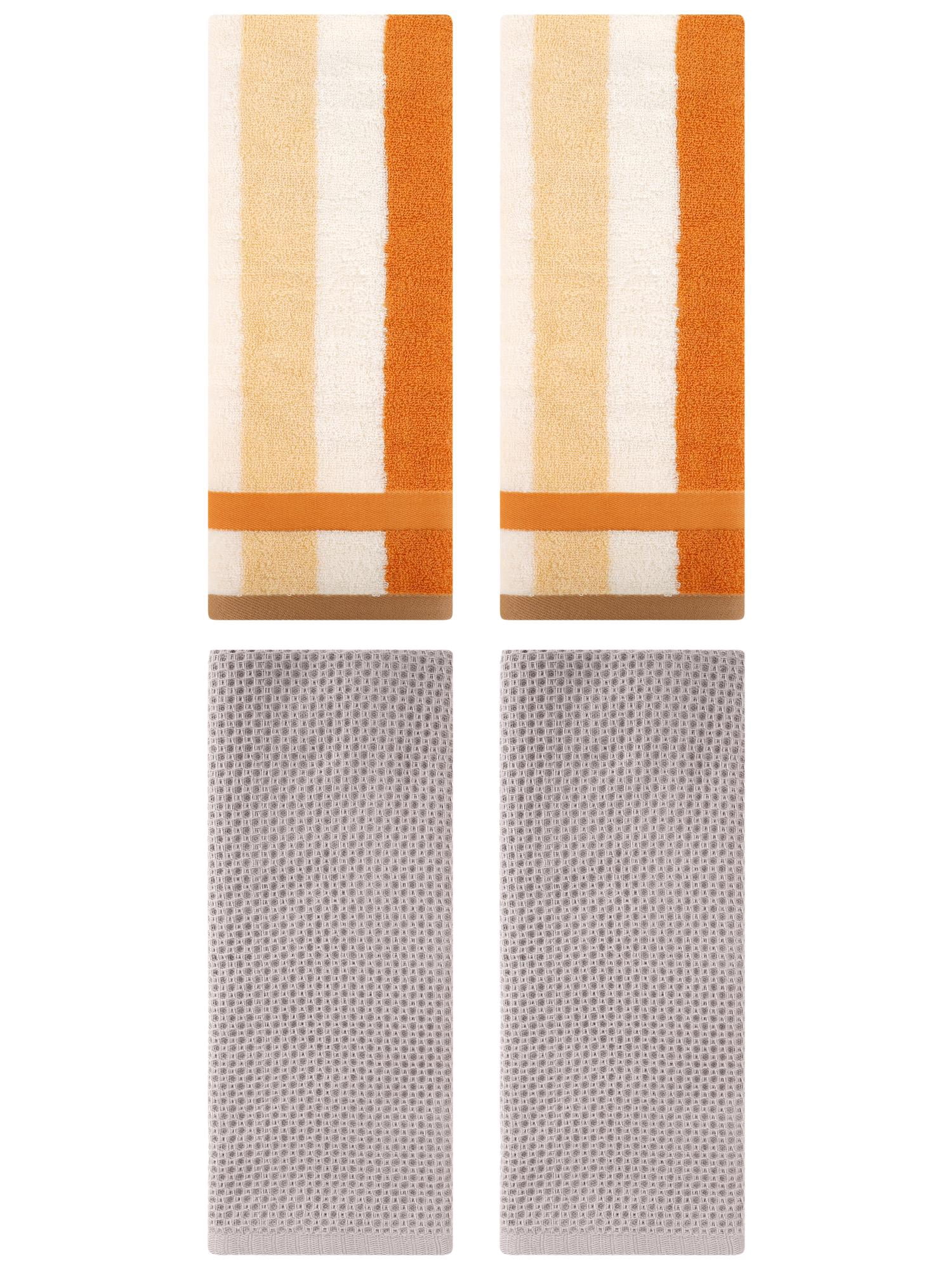 Unique Bargains 4 Pcs Waffle Hand Towels Camel/Brown Yellow 13" x 30"/13" x 29"