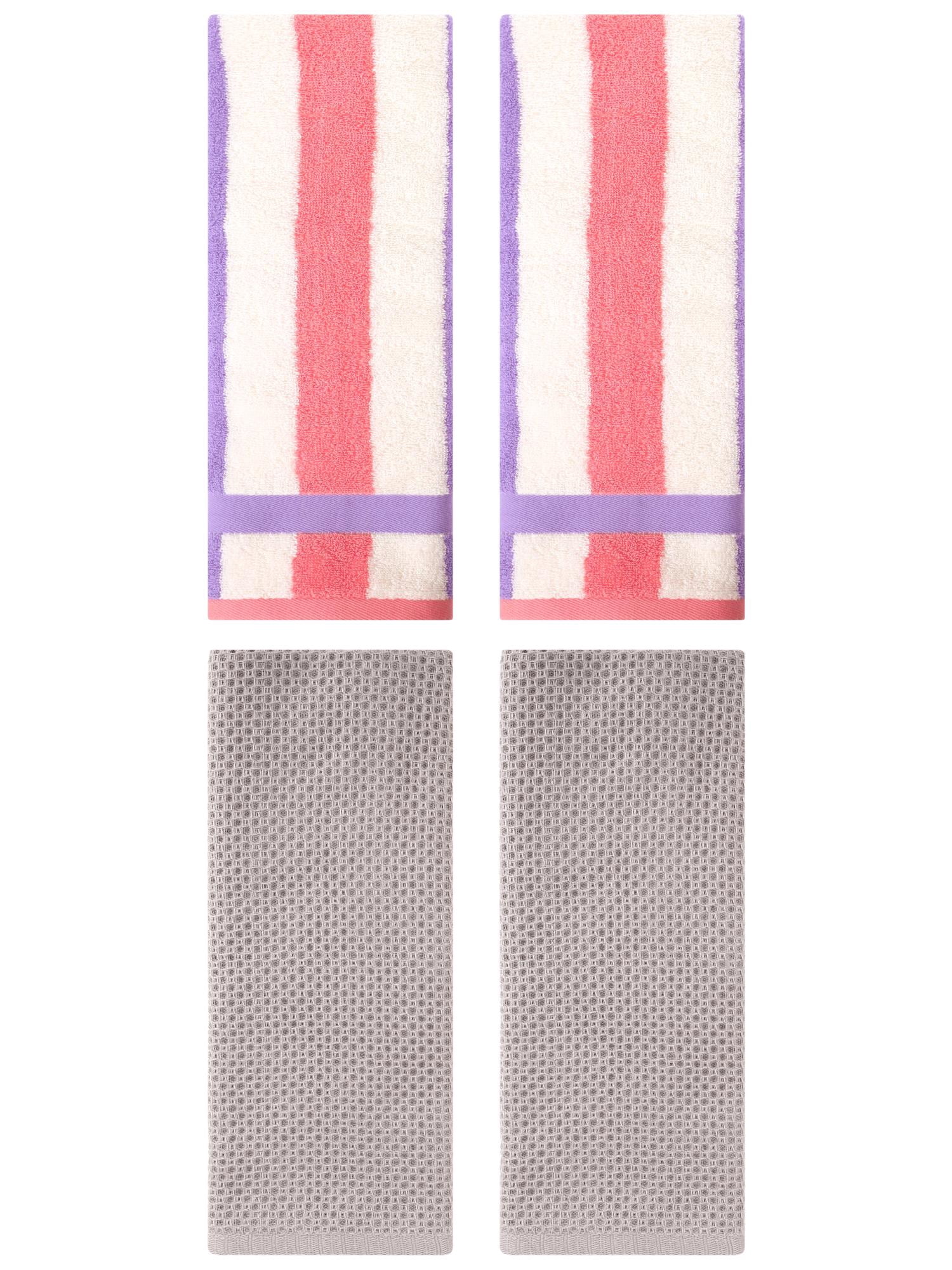 Unique Bargains 4 Pcs Waffle Hand Towels Camel/Purple Pink 13" x 30"/13" x 29"