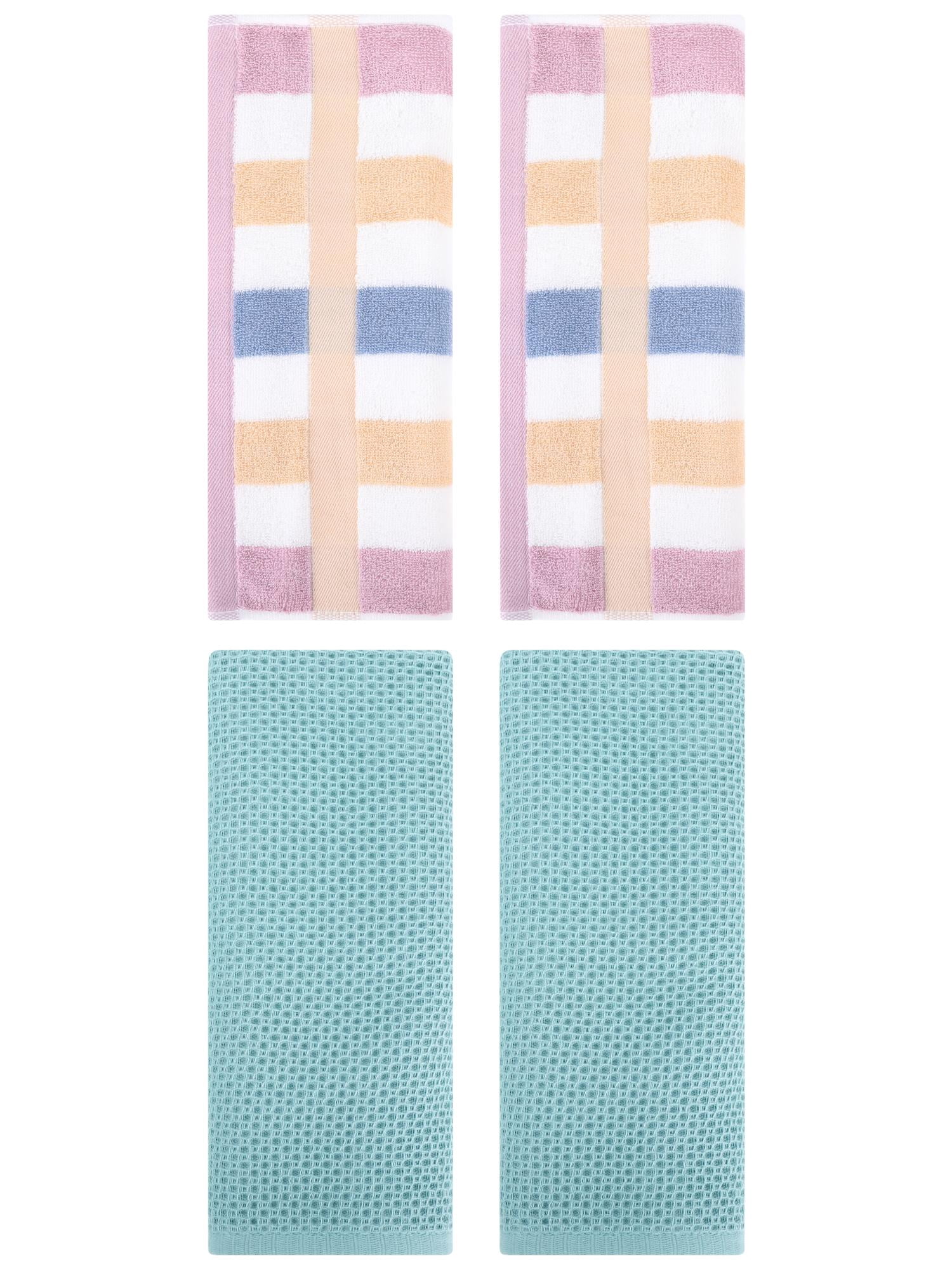 Unique Bargains 4 Pcs Waffle Hand Towels Light Blue/Blue Purple 13" x 30"/13" x 29"