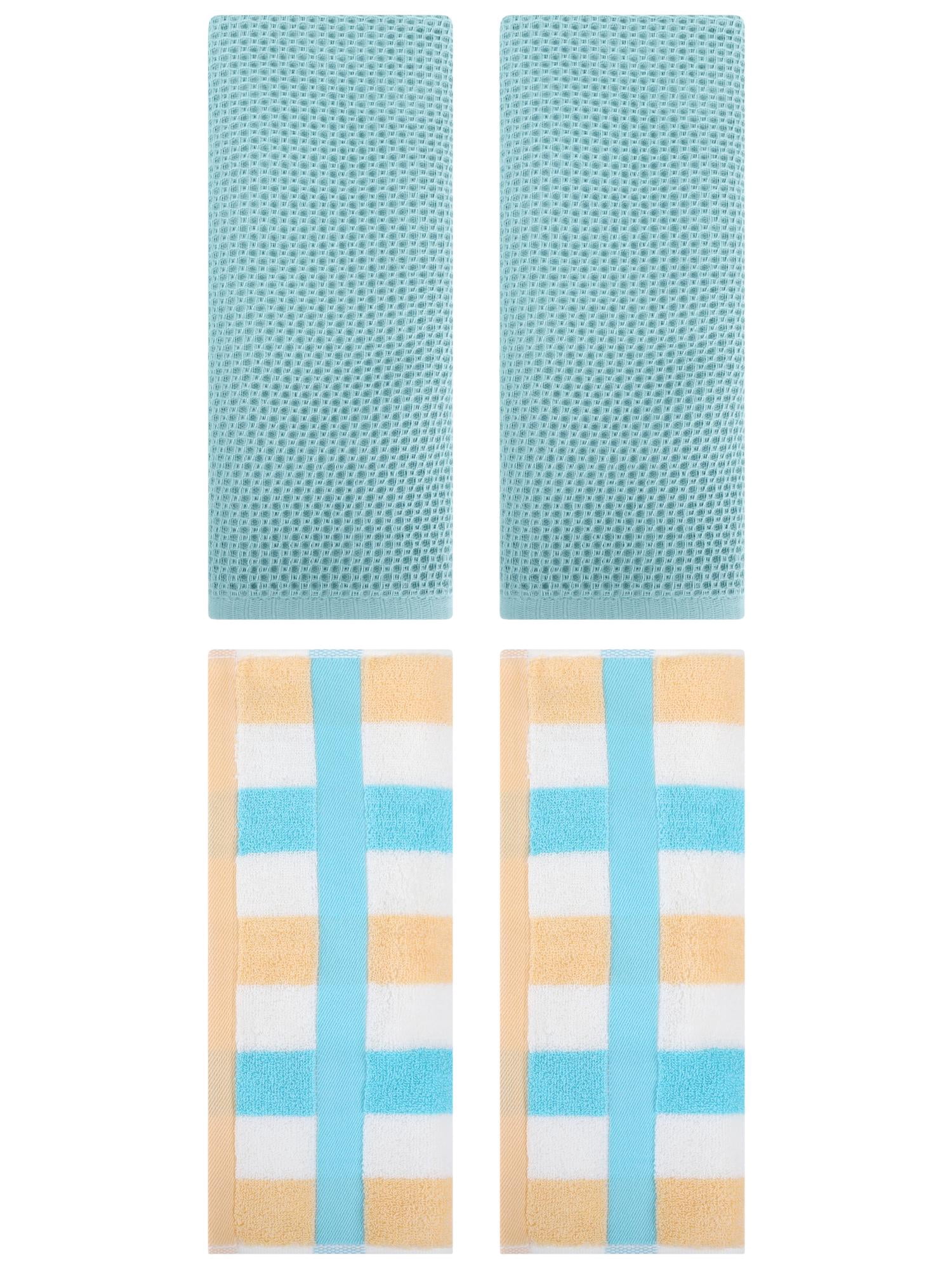 Unique Bargains 4 Pcs Waffle Hand Towels Light Blue/Blue Yellow 13" x 30"/13" x 29"