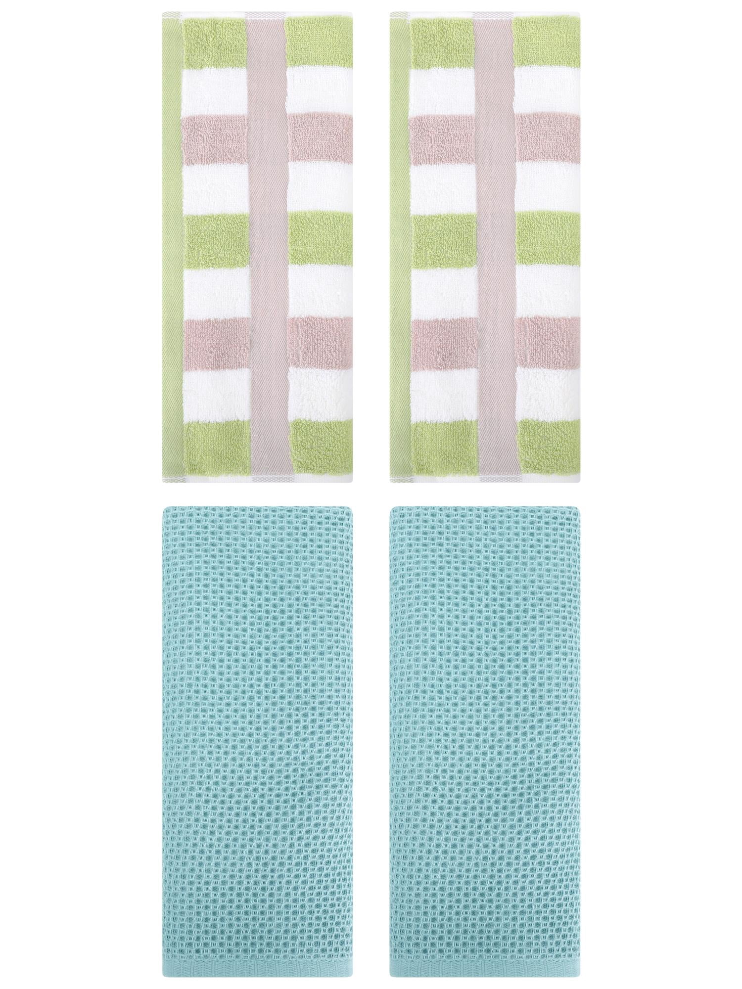 Unique Bargains 4 Pcs Waffle Hand Towels Light Blue/Green 13" x 30"/13" x 29"