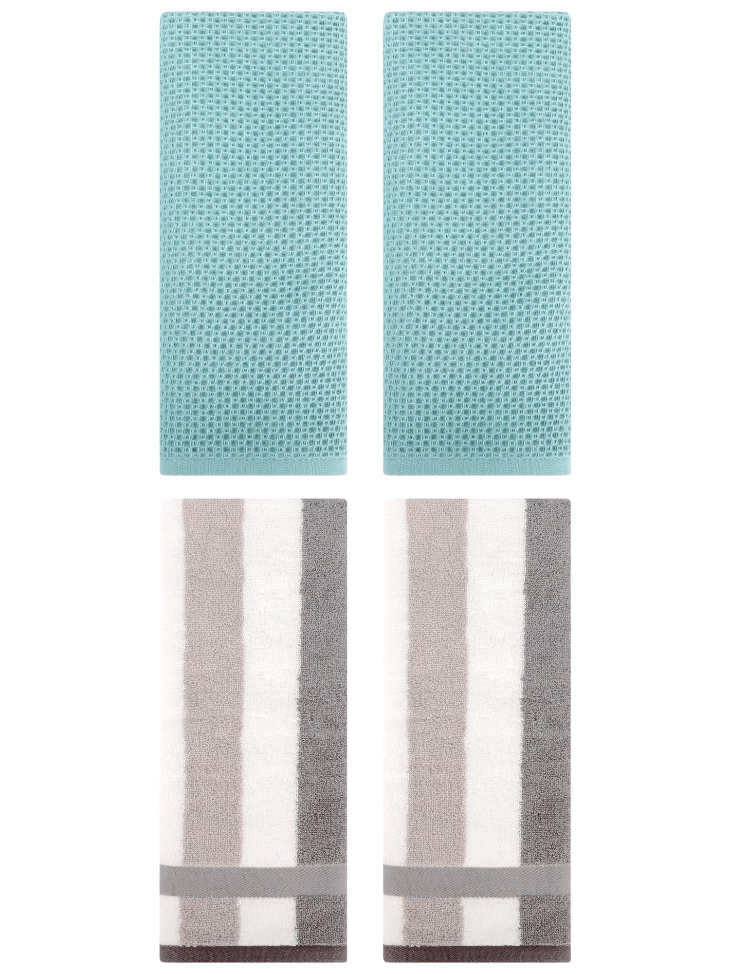 Unique Bargains 4 Pcs Waffle Hand Towels Light Blue/Grey 13" x 30"/13" x 29"
