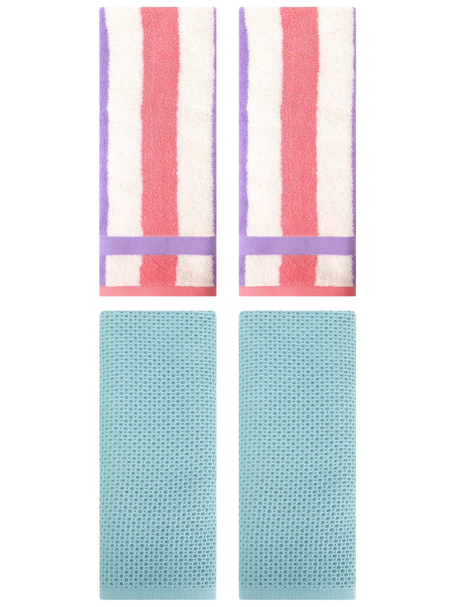 Unique Bargains 4 Pcs Waffle Hand Towels Light Blue/Purple Pink 13" x 30"/13" x 29"