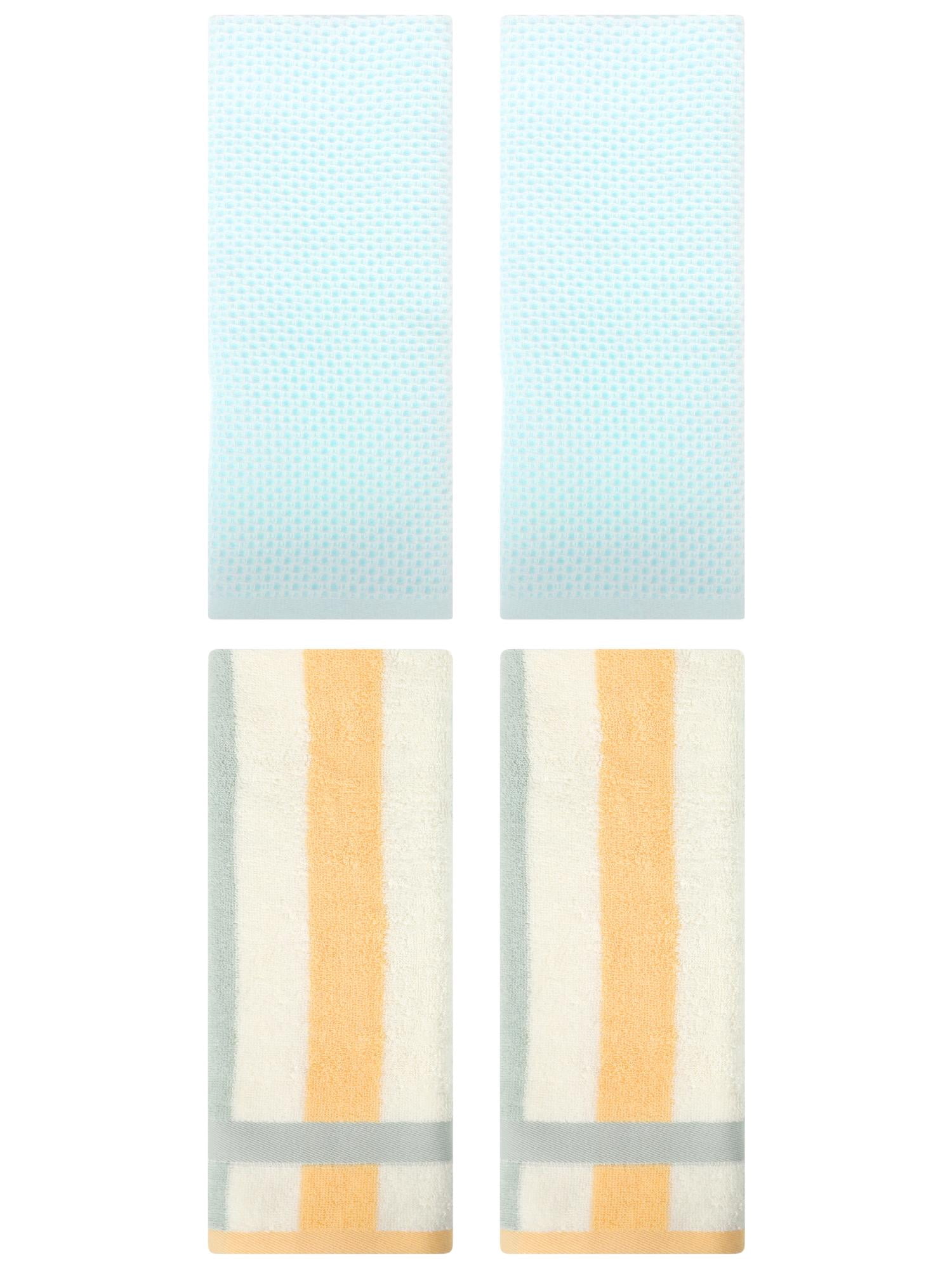 Unique Bargains 4 Pcs Waffle Hand Towels Light Cyan/Blue Orange 13" x 30"/13" x 29"