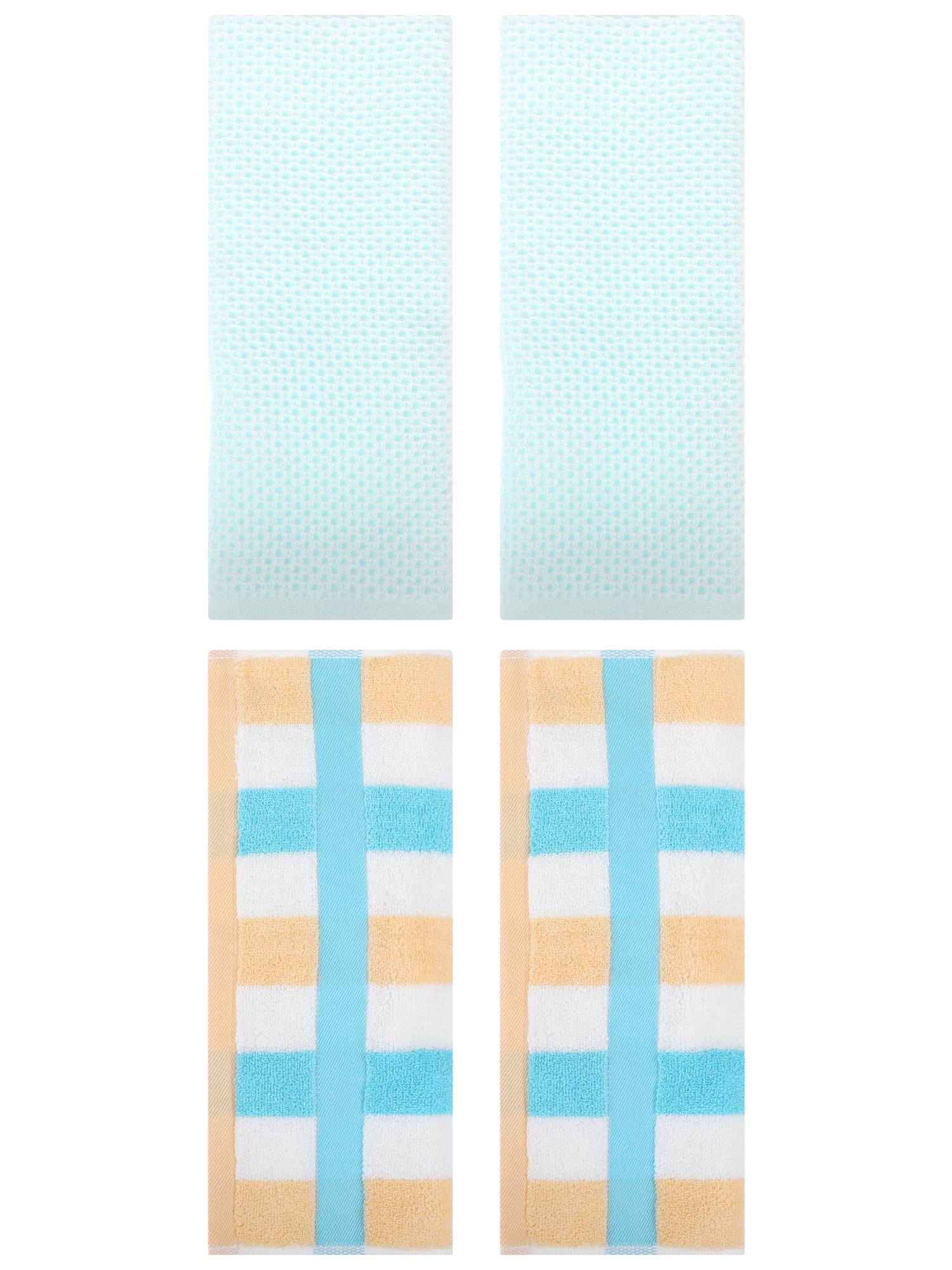 Unique Bargains 4 Pcs Waffle Hand Towels Light Cyan/Blue Yellow 13" x 30"/13" x 29"