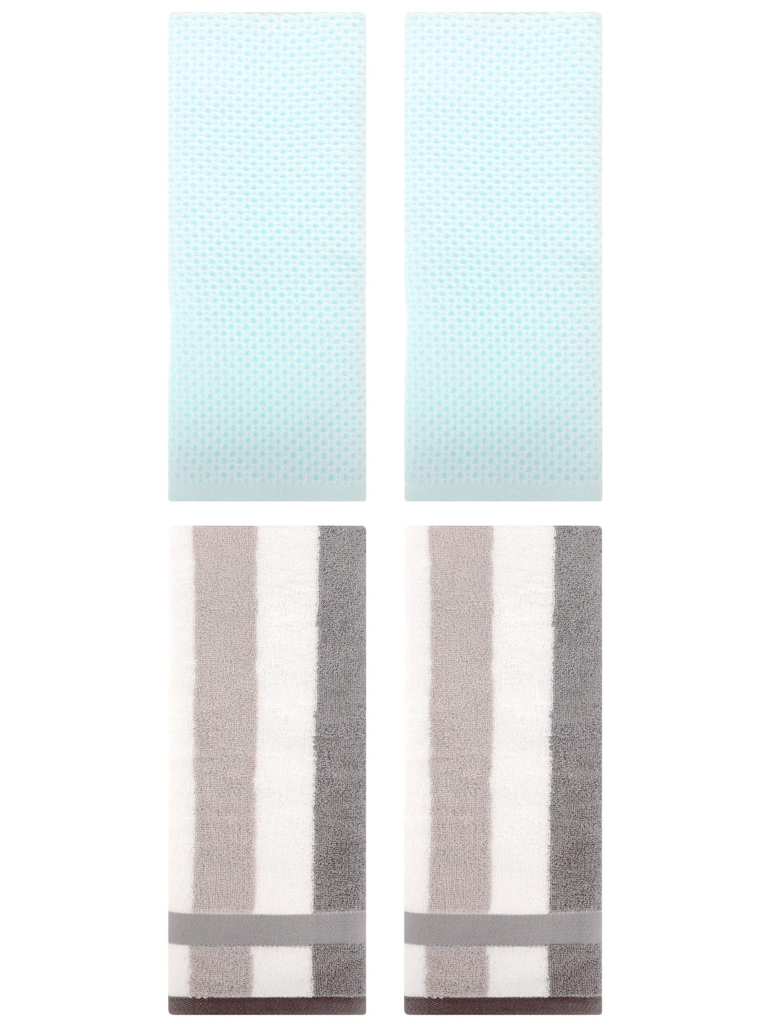 Unique Bargains 4 Pcs Waffle Hand Towels Light Cyan/Grey 13" x 30"/13" x 29"