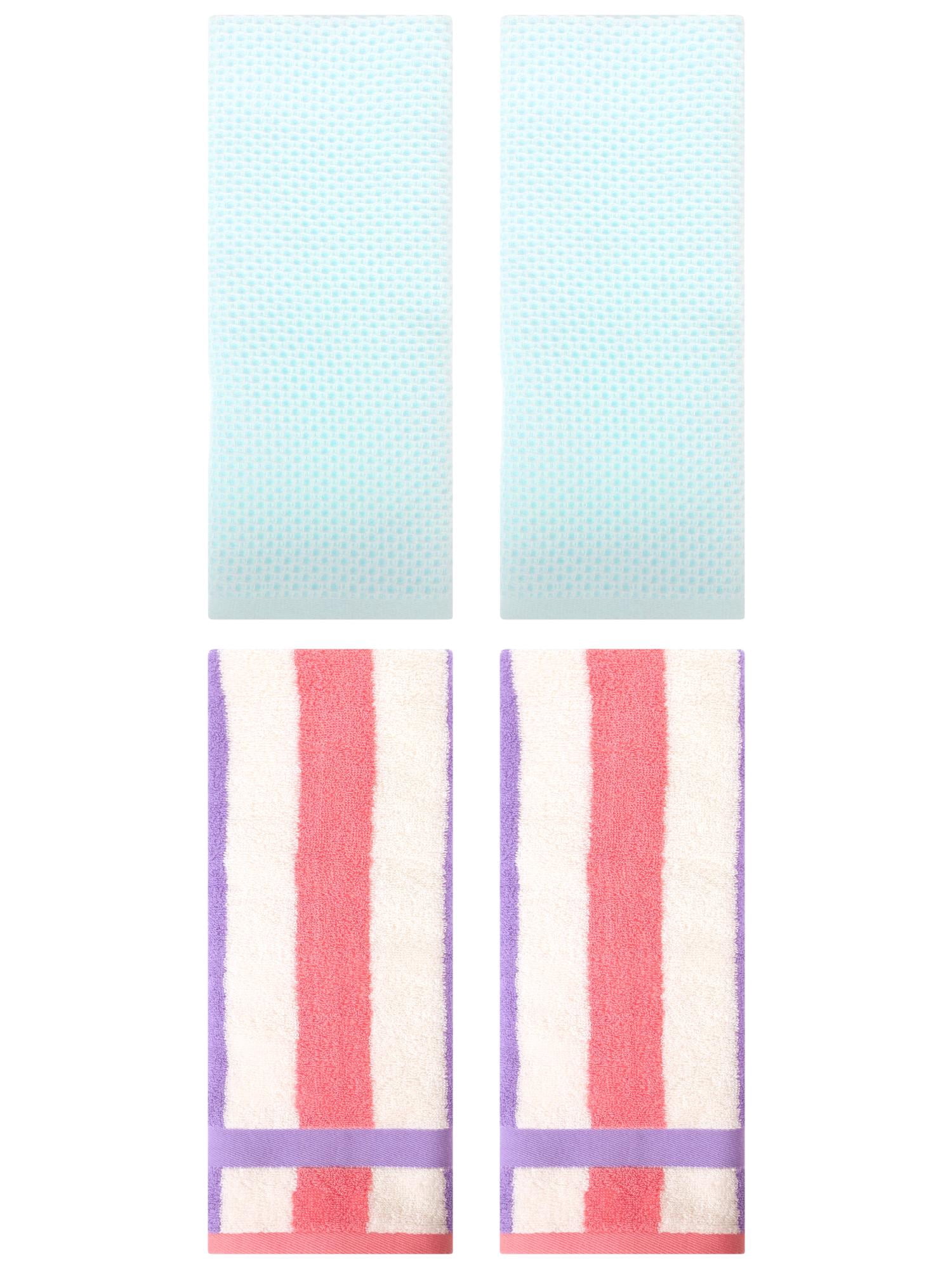 Unique Bargains 4 Pcs Waffle Hand Towels Light Cyan/Purple Pink 13" x 30"/13" x 29"