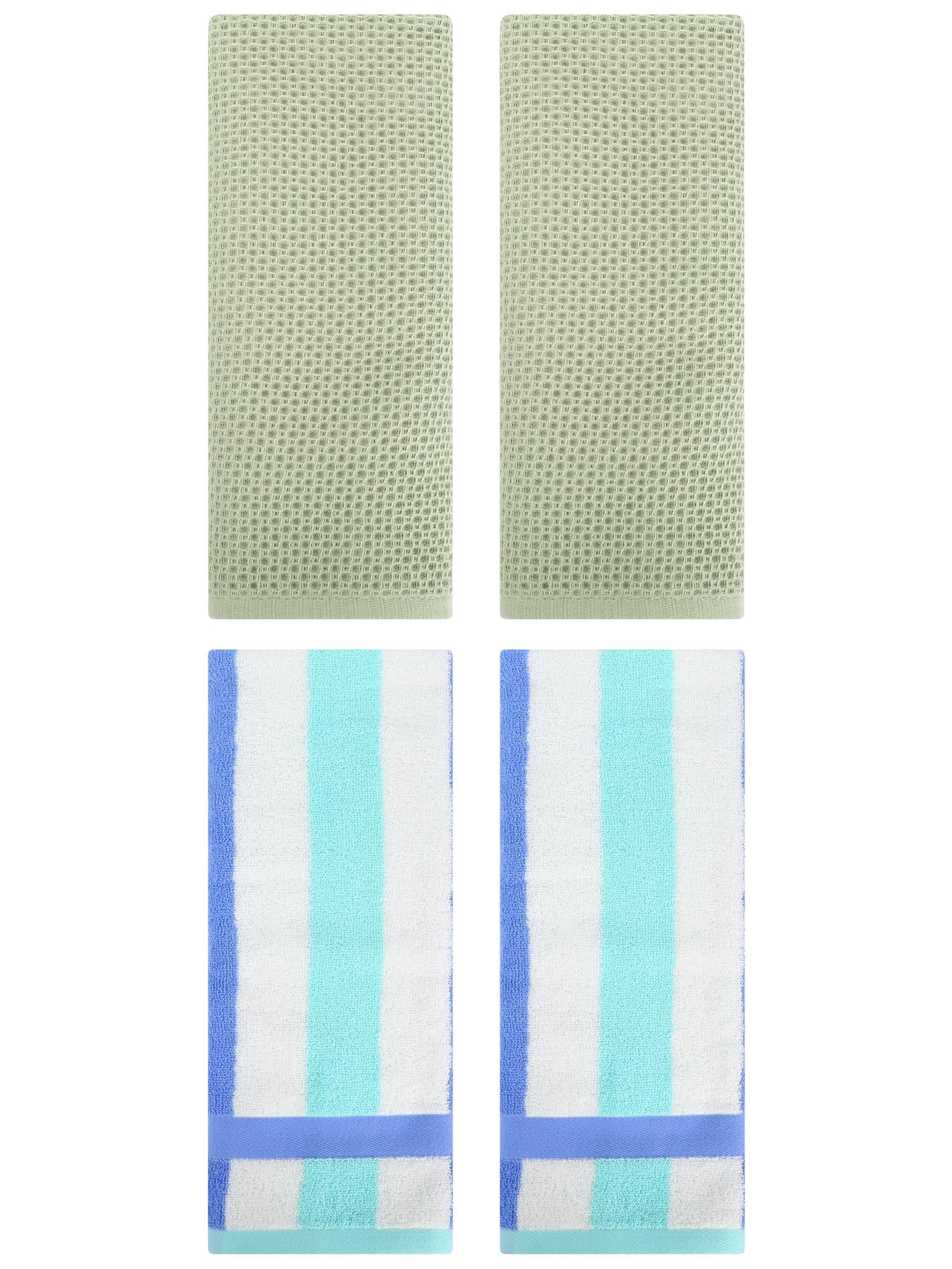 Unique Bargains 4 Pcs Waffle Hand Towels Light Green/Blue Green 13" x 30"/13" x 29"