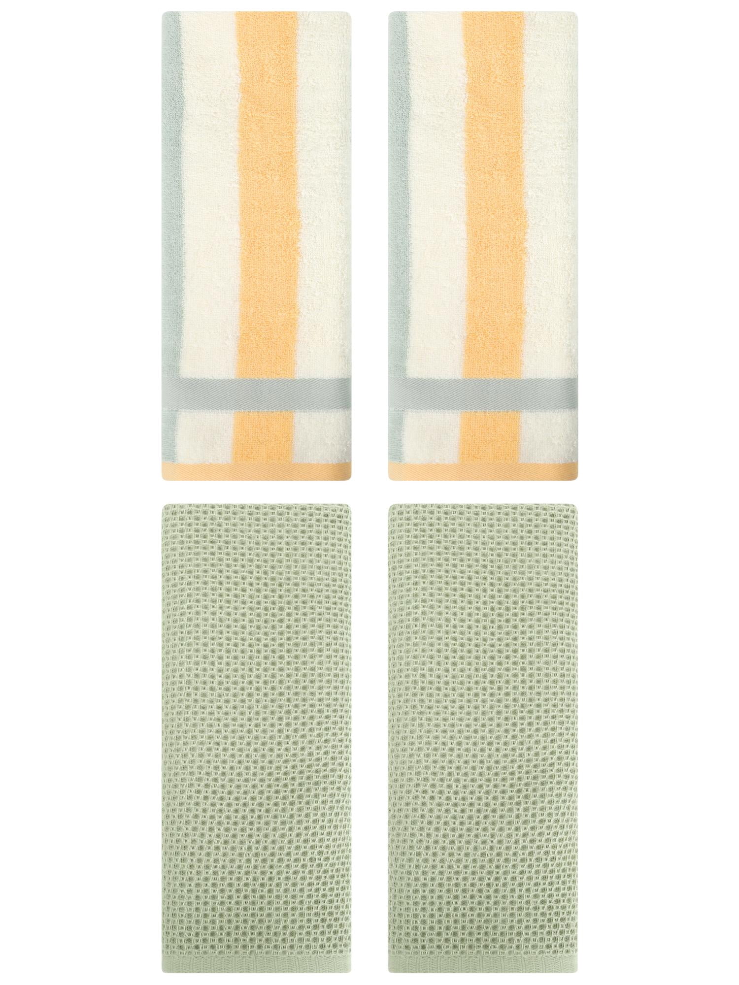 Unique Bargains 4 Pcs Waffle Hand Towels Light Green/Blue Orange 13" x 30"/13" x 29"