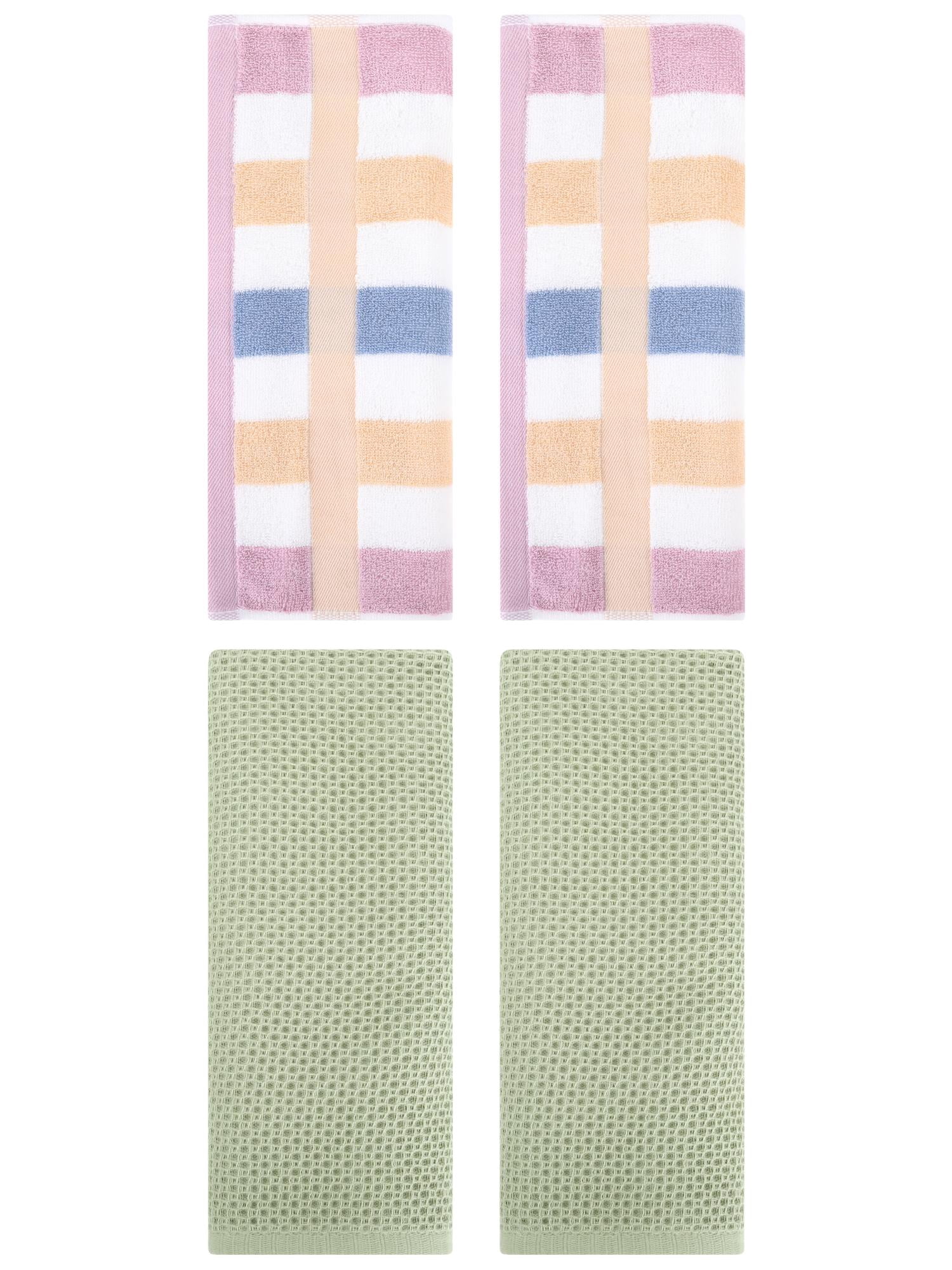 Unique Bargains 4 Pcs Waffle Hand Towels Light Green/Blue Purple 13" x 30"/13" x 29"