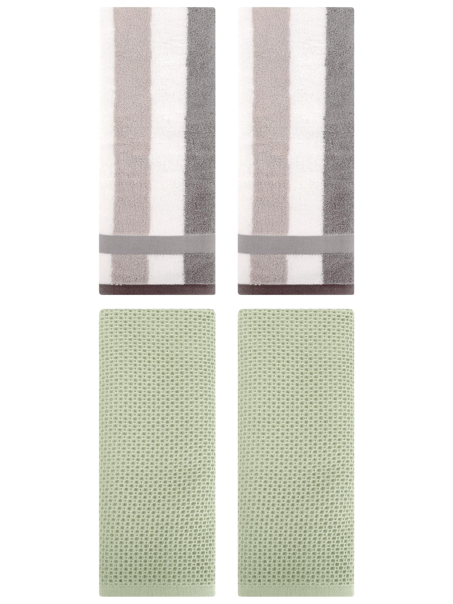 Unique Bargains 4 Pcs Waffle Hand Towels Light Green/Grey 13" x 30"/13" x 29"