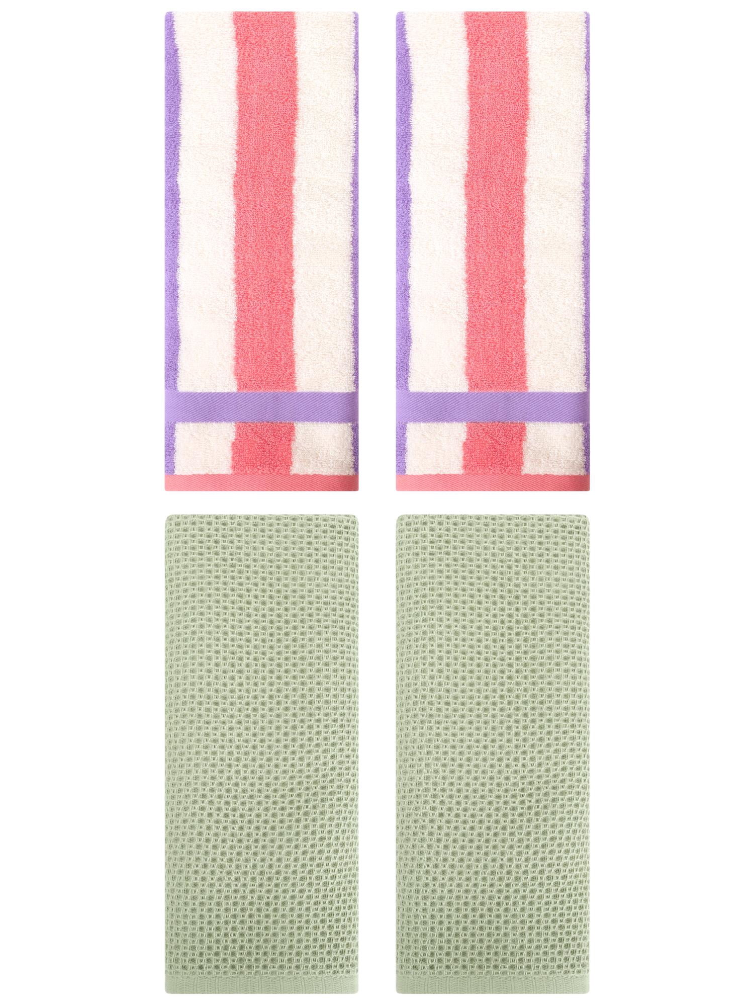 Unique Bargains 4 Pcs Waffle Hand Towels Light Green/Purple Pink 13" x 30"/13" x 29"