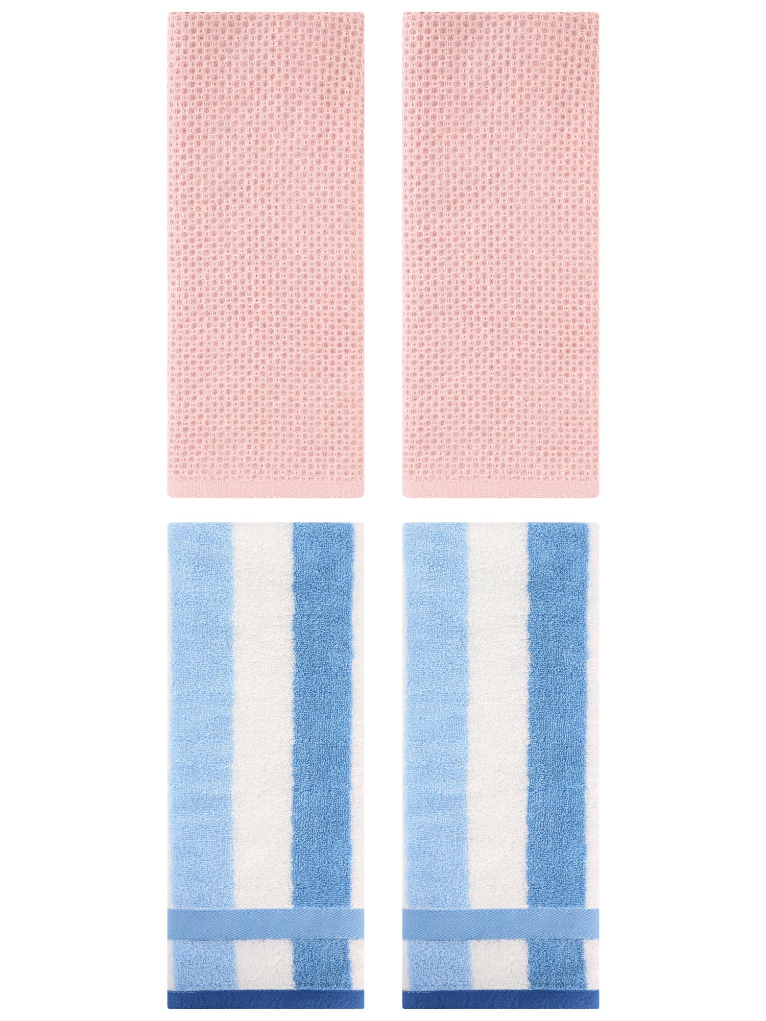 Unique Bargains 4 Pcs Waffle Hand Towels Pink/Blue 13" x 30"/13" x 29"