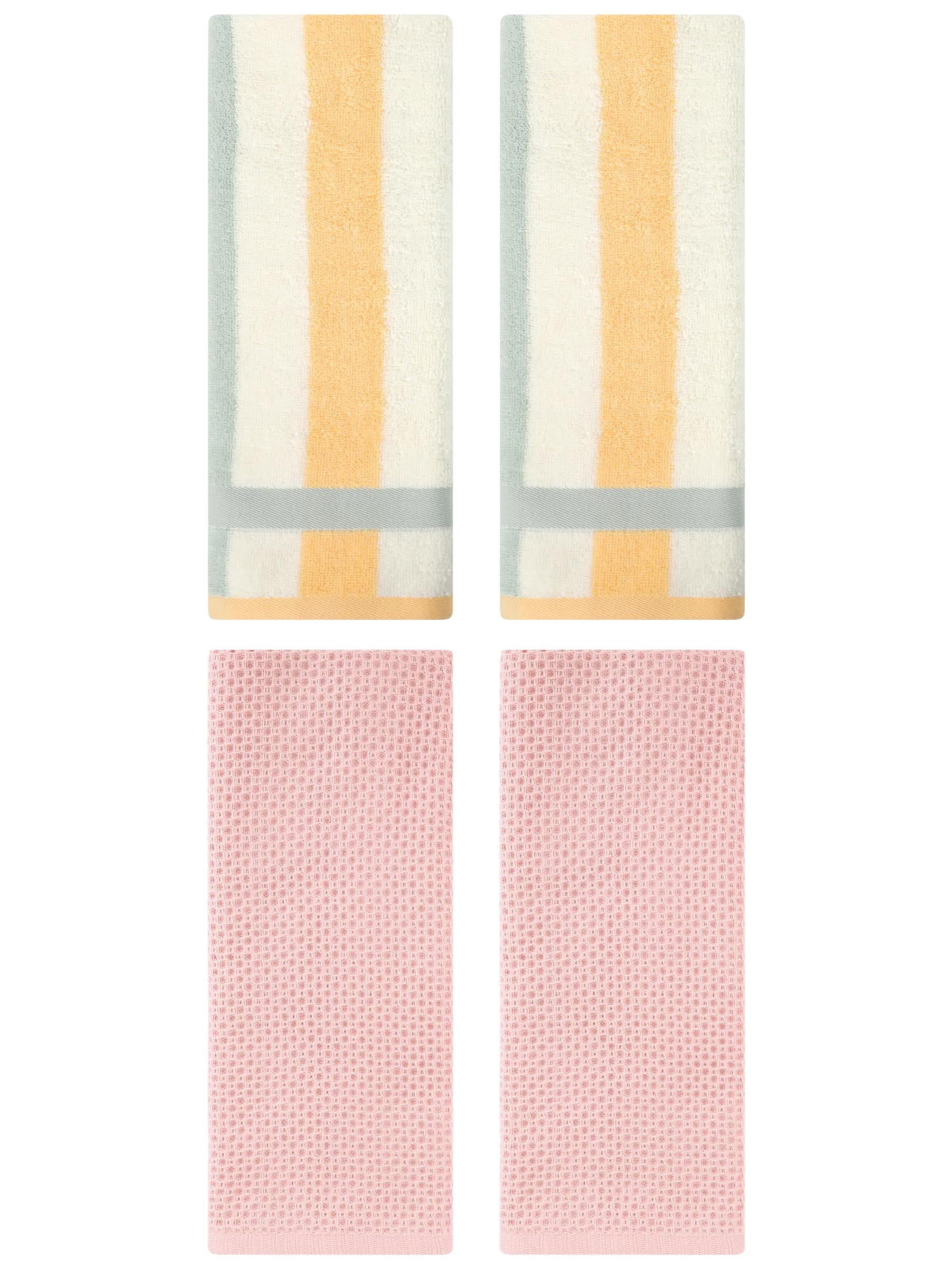 Unique Bargains 4 Pcs Waffle Hand Towels Pink/Blue Orange 13" x 30"/13" x 29"