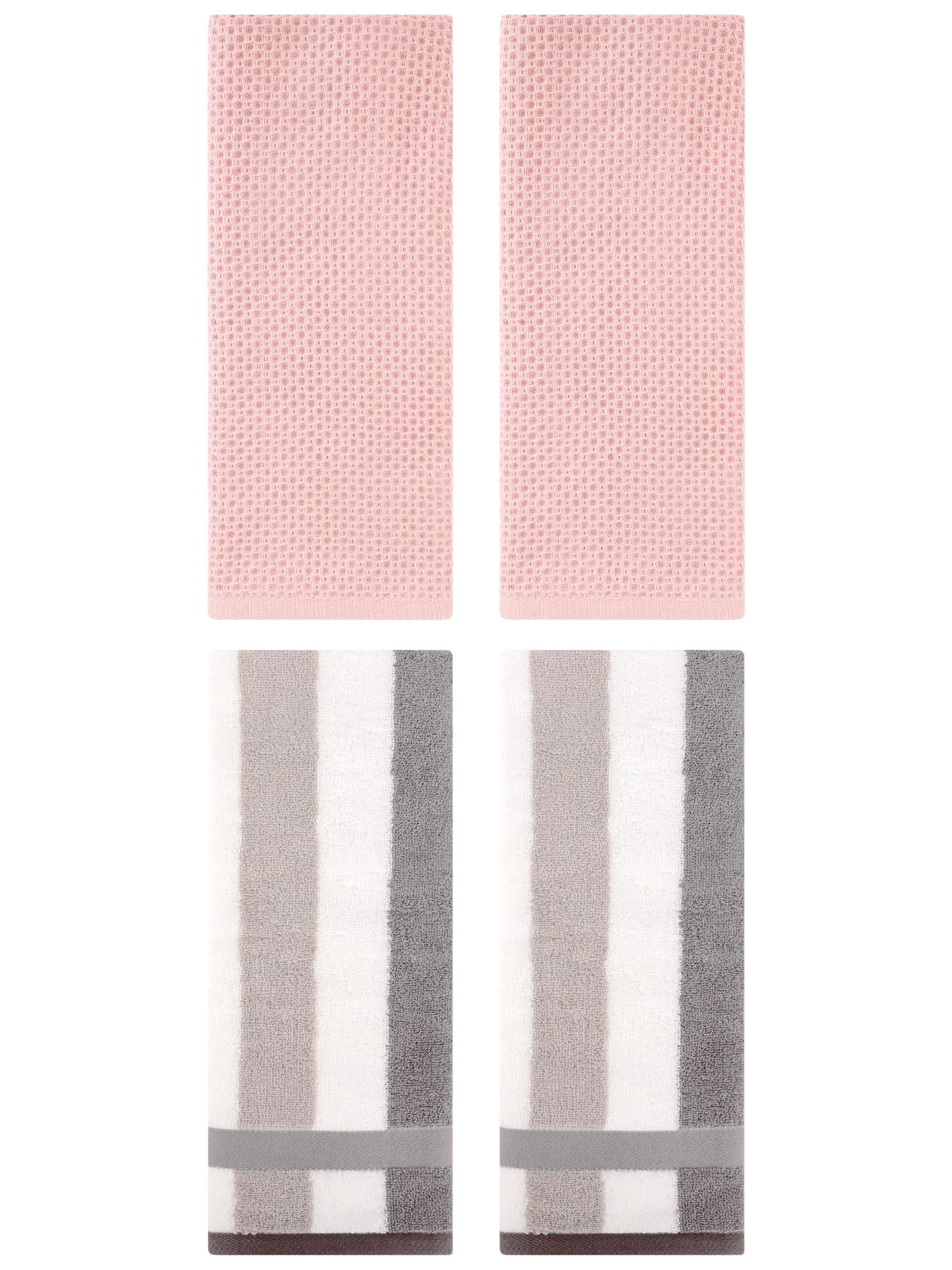 Unique Bargains 4 Pcs Waffle Hand Towels Pink/Grey 13" x 30"/13" x 29"