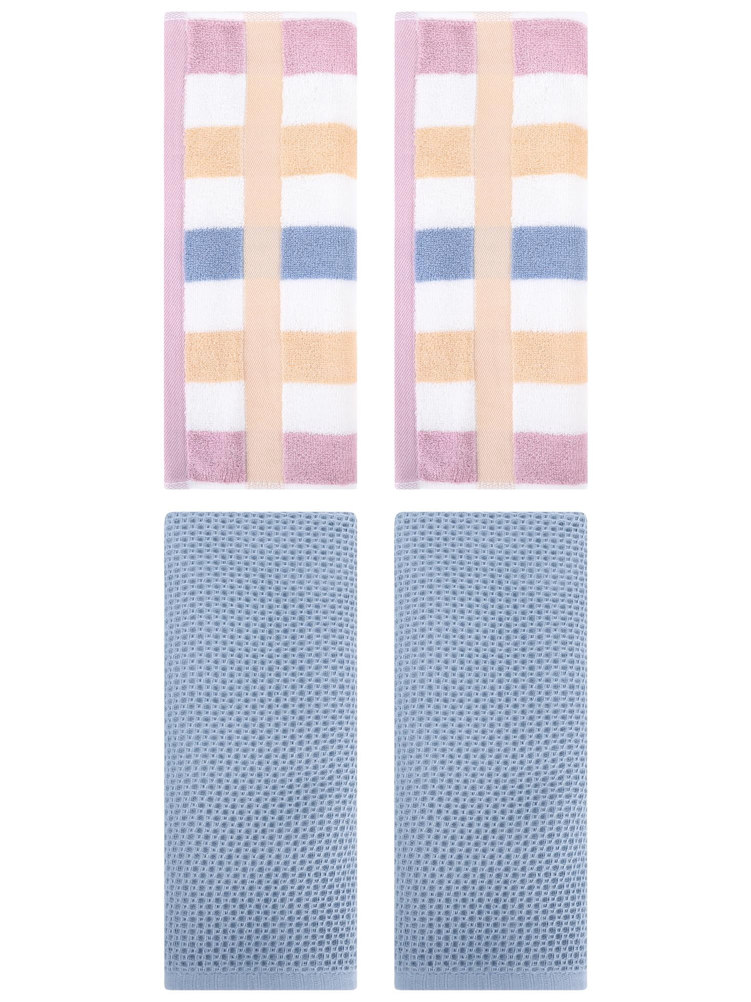 Unique Bargains 4 Pcs Waffle Hand Towels Steel Blue/Blue Purple 13" x 30"/13" x 29"