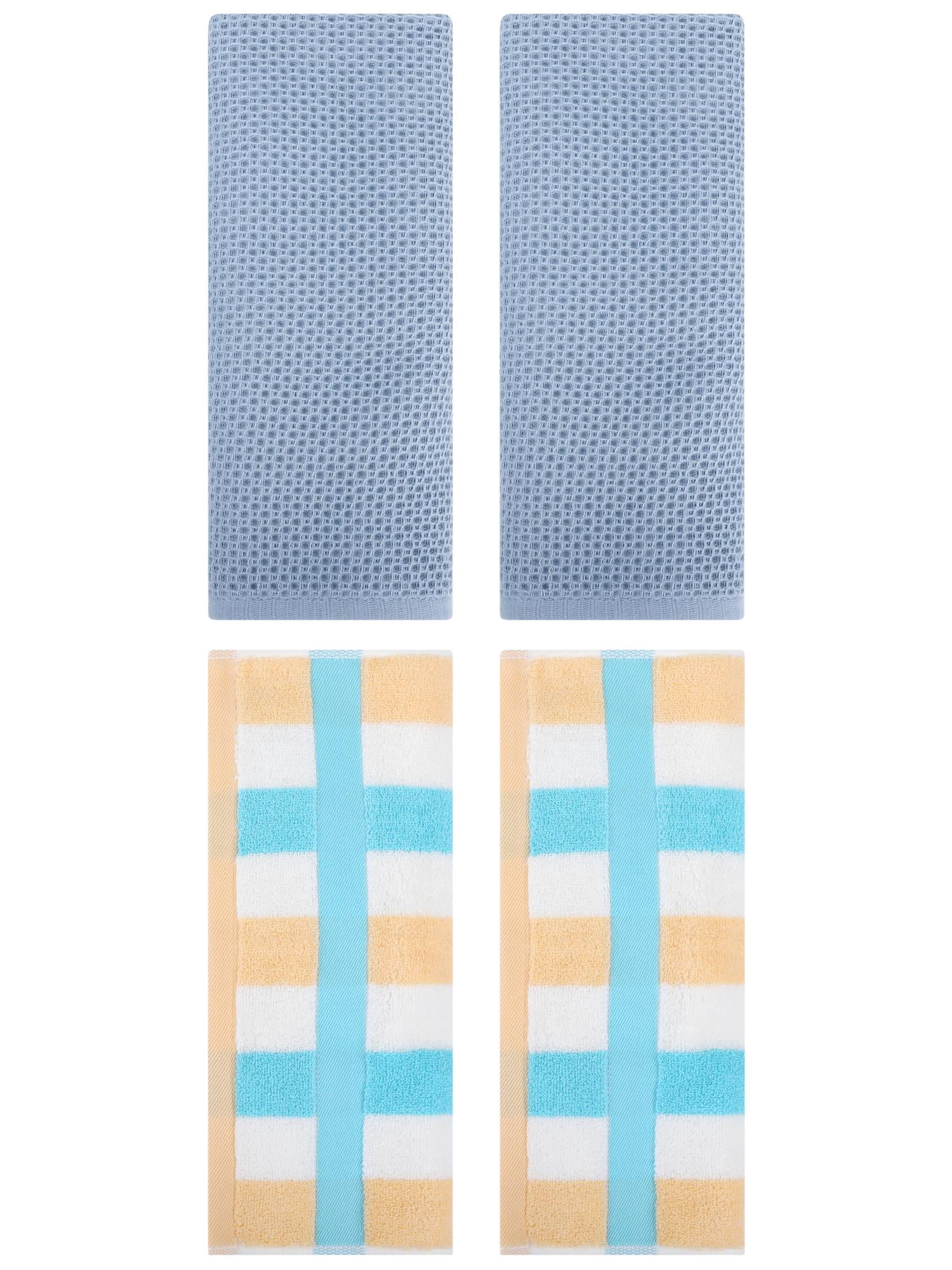 Unique Bargains 4 Pcs Waffle Hand Towels Steel Blue/Blue Yellow 13" x 30"/13" x 29"