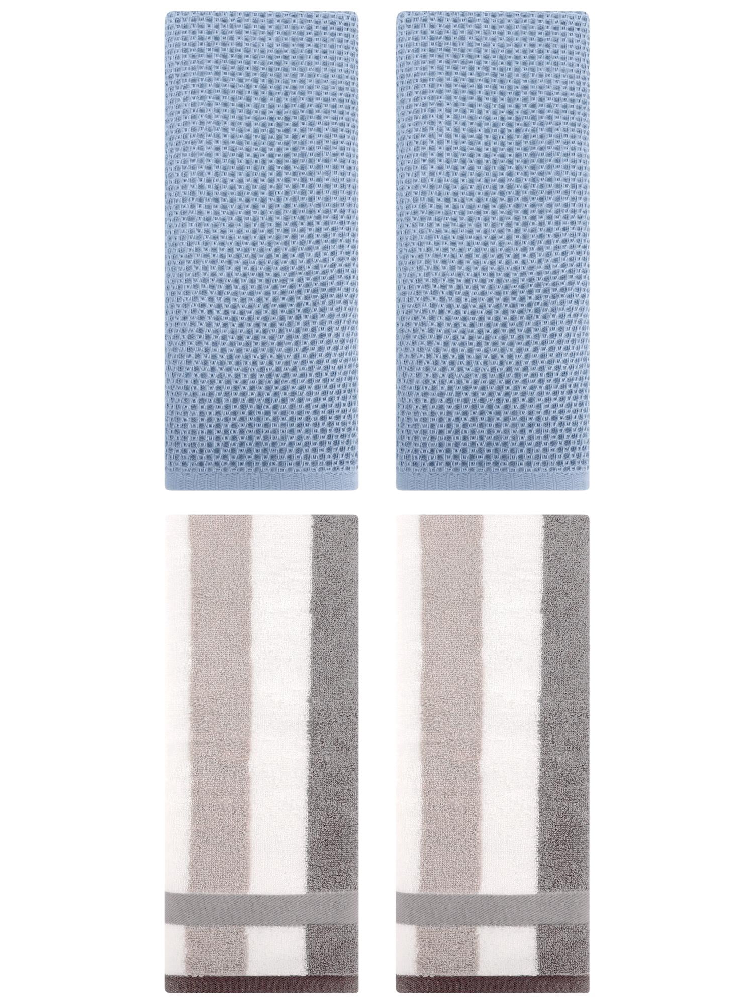 Unique Bargains 4 Pcs Waffle Hand Towels Steel Blue/Grey 13" x 30"/13" x 29"