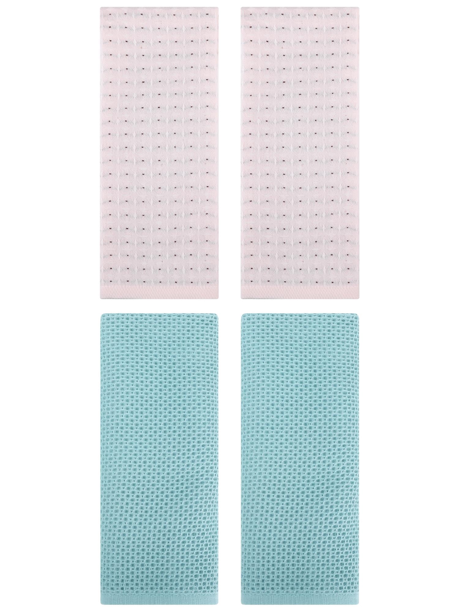Unique Bargains 4 Pcs Waffle Soft Hand Towels Light Blue/Beige 13" x 30"/13" x 29"