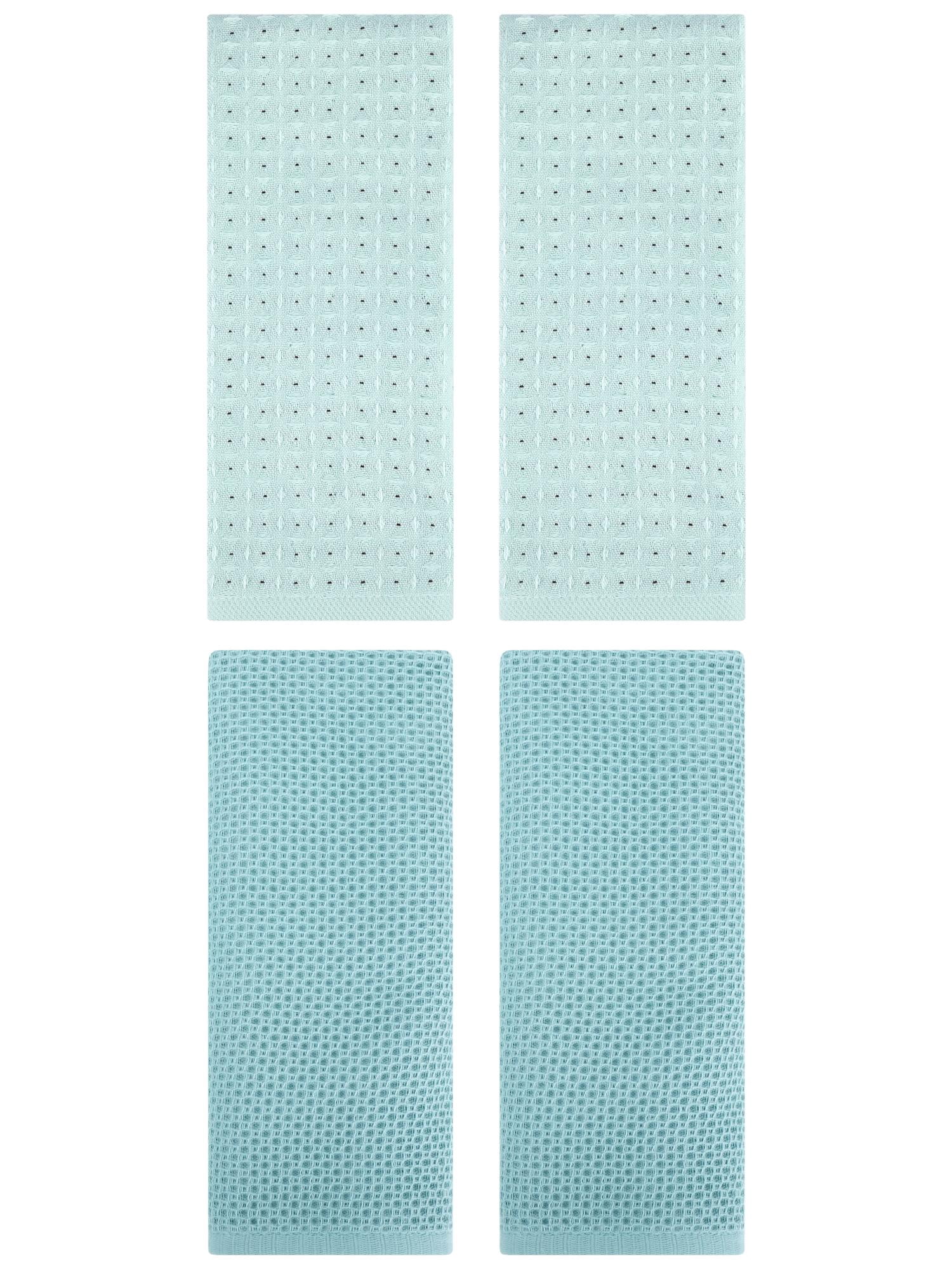 Unique Bargains 4 Pcs Waffle Soft Hand Towels Light Blue/Green 13" x 30"/13" x 29"