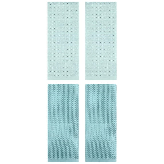 Unique Bargains 4 Pcs Waffle Soft Hand Towels Light Blue/Green 13" x 30"/13" x 29"