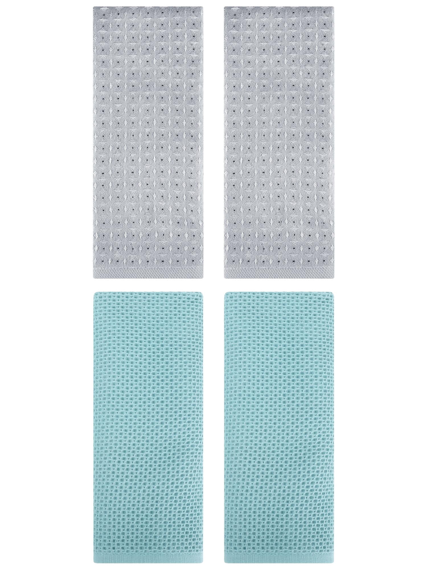 Unique Bargains 4 Pcs Waffle Soft Hand Towels Light Blue/Grey 13" x 30"/13" x 29"