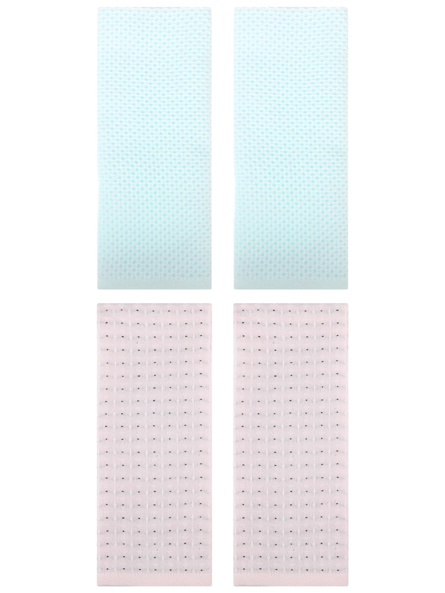 Unique Bargains 4 Pcs Waffle Soft Hand Towels Light Cyan/Beige 13" x 30"/13" x 29"