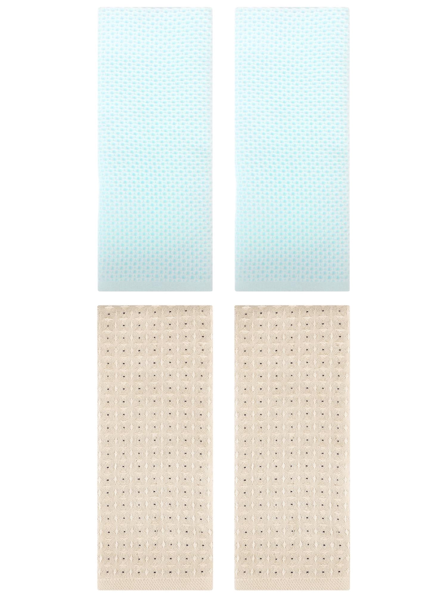 Unique Bargains 4 Pcs Waffle Soft Hand Towels Light Cyan/Brown 13" x 30"/13" x 29"