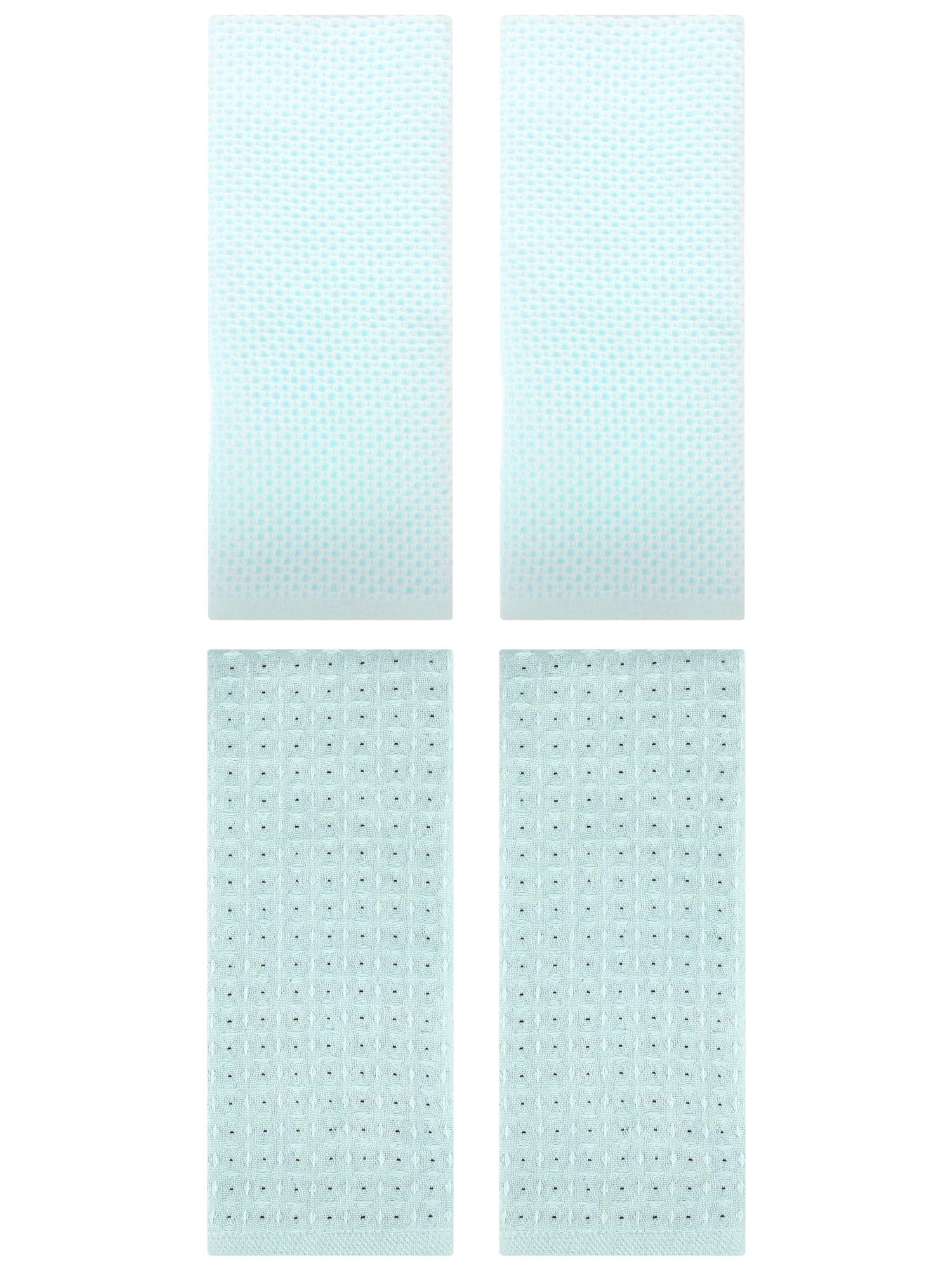 Unique Bargains 4 Pcs Waffle Soft Hand Towels Light Cyan/Green 13" x 30"/13" x 29"