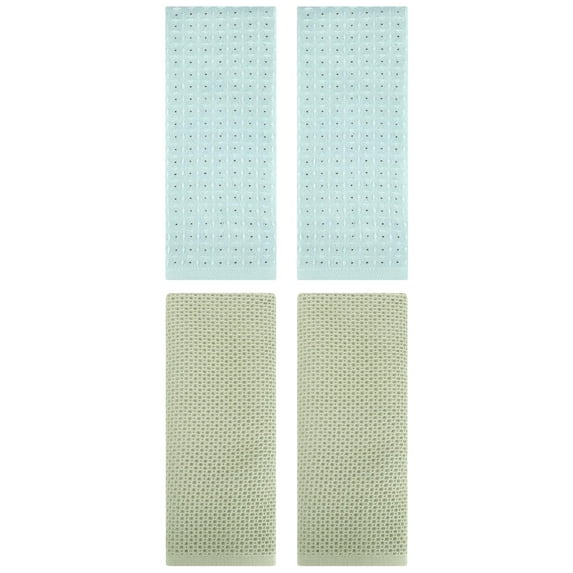 Unique Bargains 4 Pcs Waffle Soft Hand Towels Light Green/Green 13" x 30"/13" x 29"